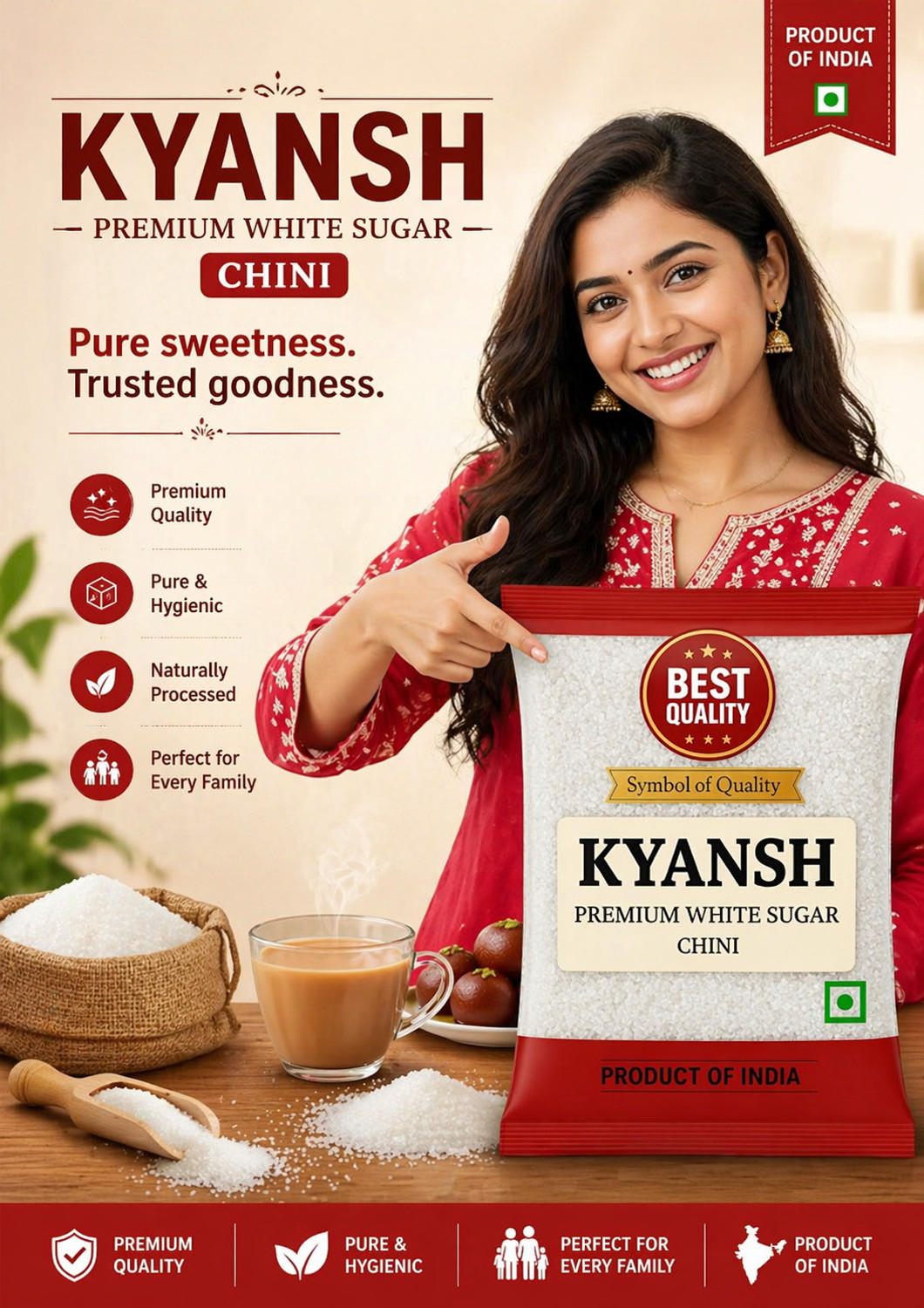 Image of Kyansh 5kg Pack of white premium sugar White Sugar