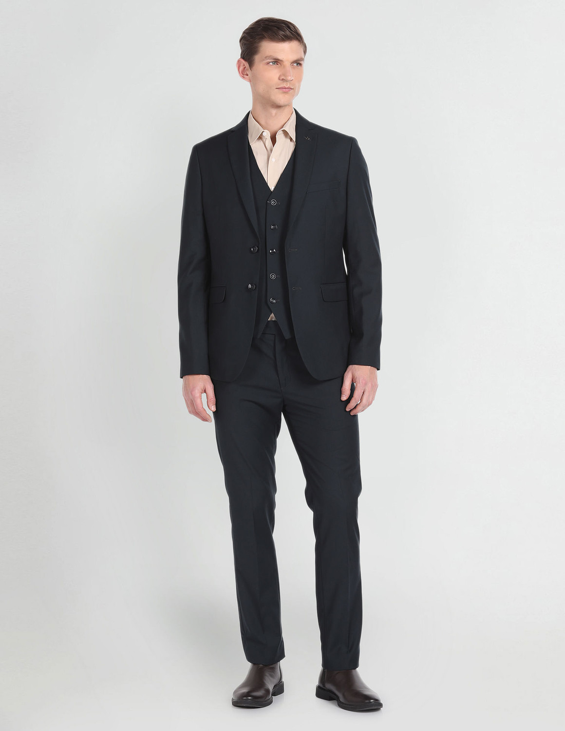 Image of ARROW Solid Tailored Fit Three Piece Suit Solid Men Suit