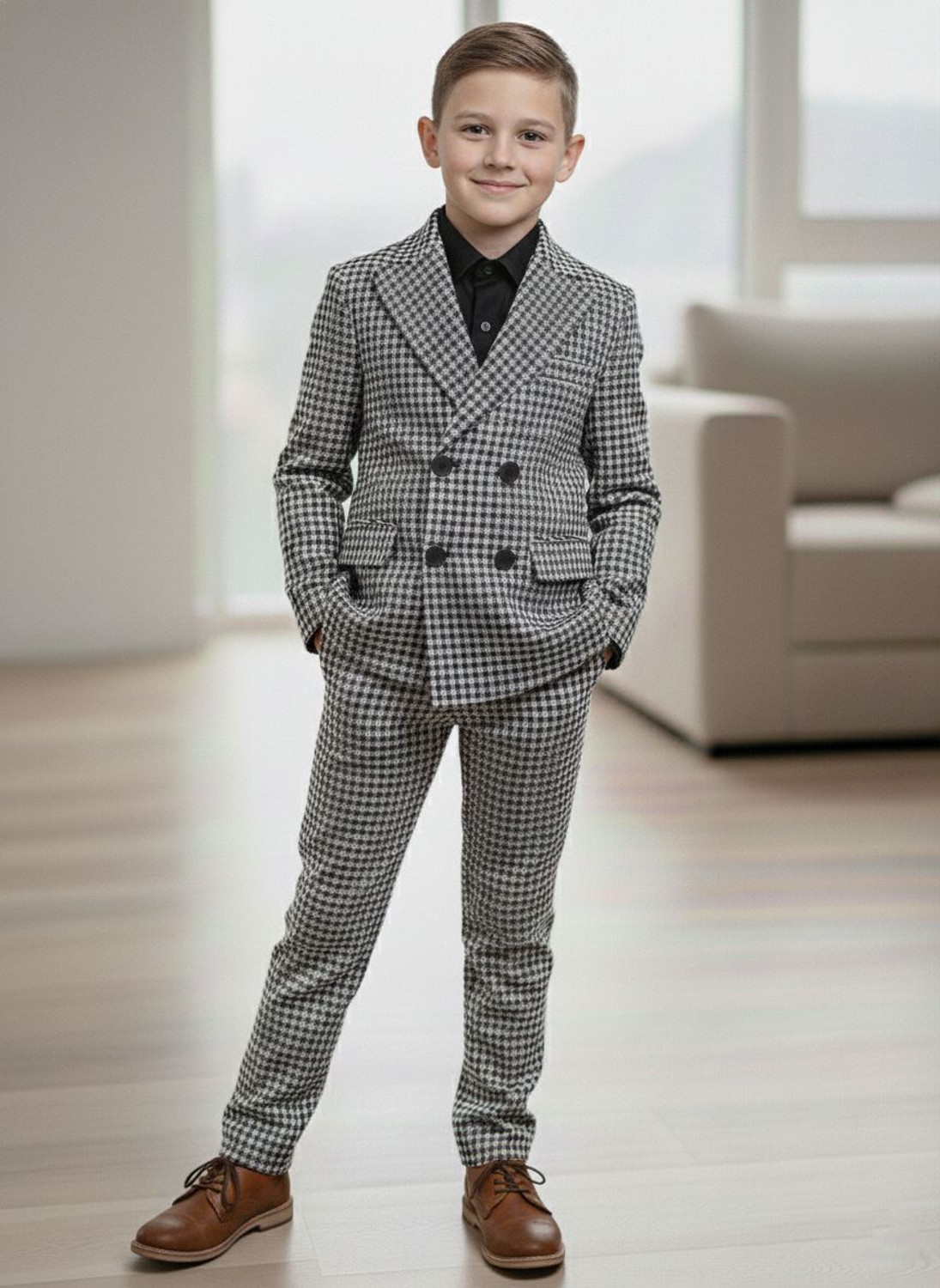 Image of HIKUJ Suit Coat Pant Shirt Checkered Boys Suit