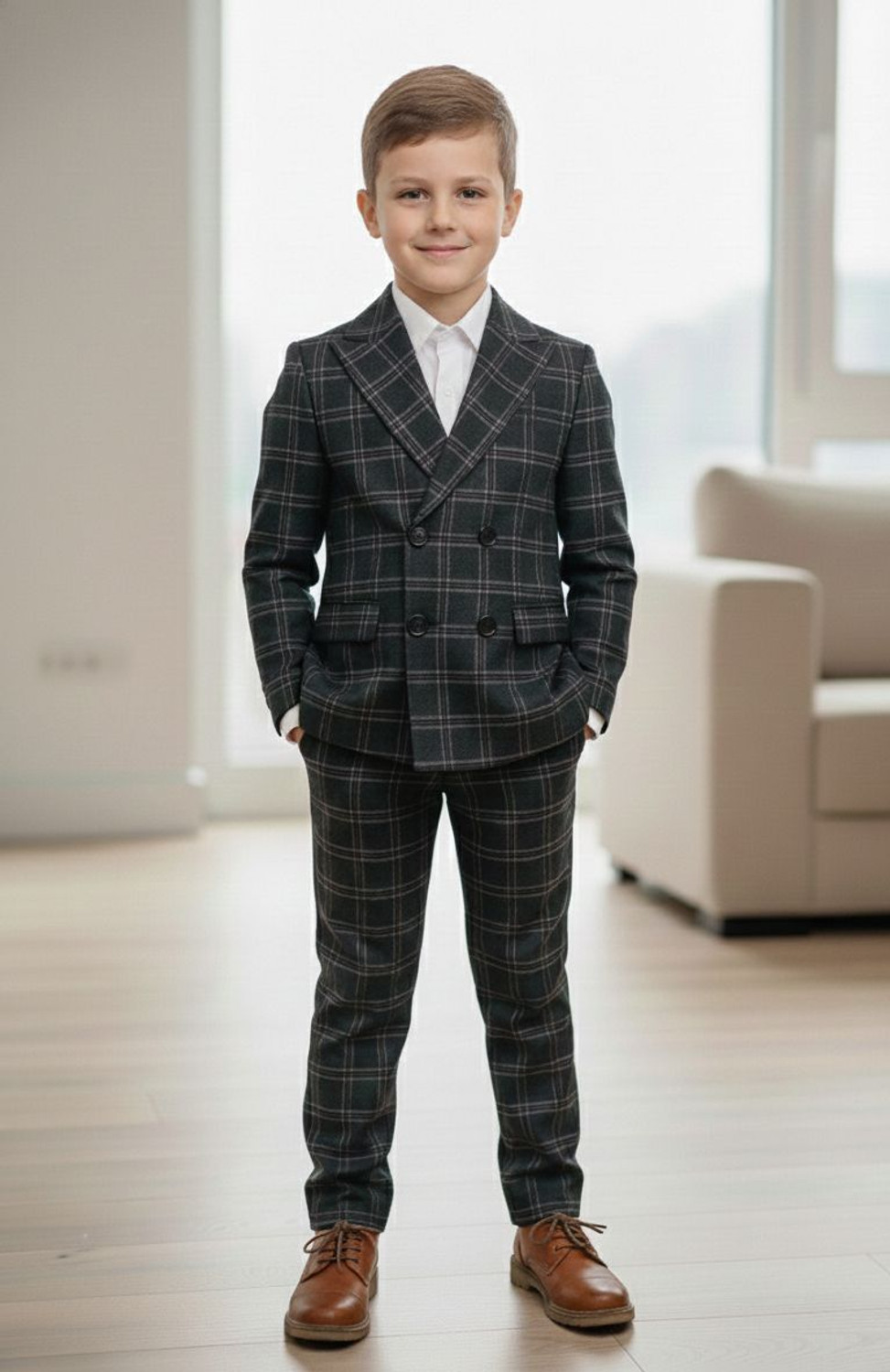 Image of HIKUJ Suit Coat Pant Shirt Checkered Boys Suit