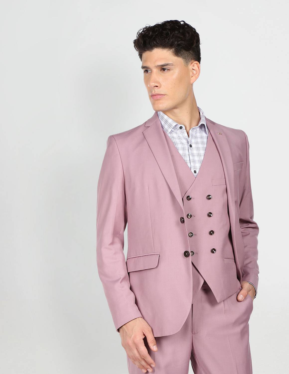 ARROW Men Pink Tailored Regular Fit Three Piece Suit Solid Men Suit