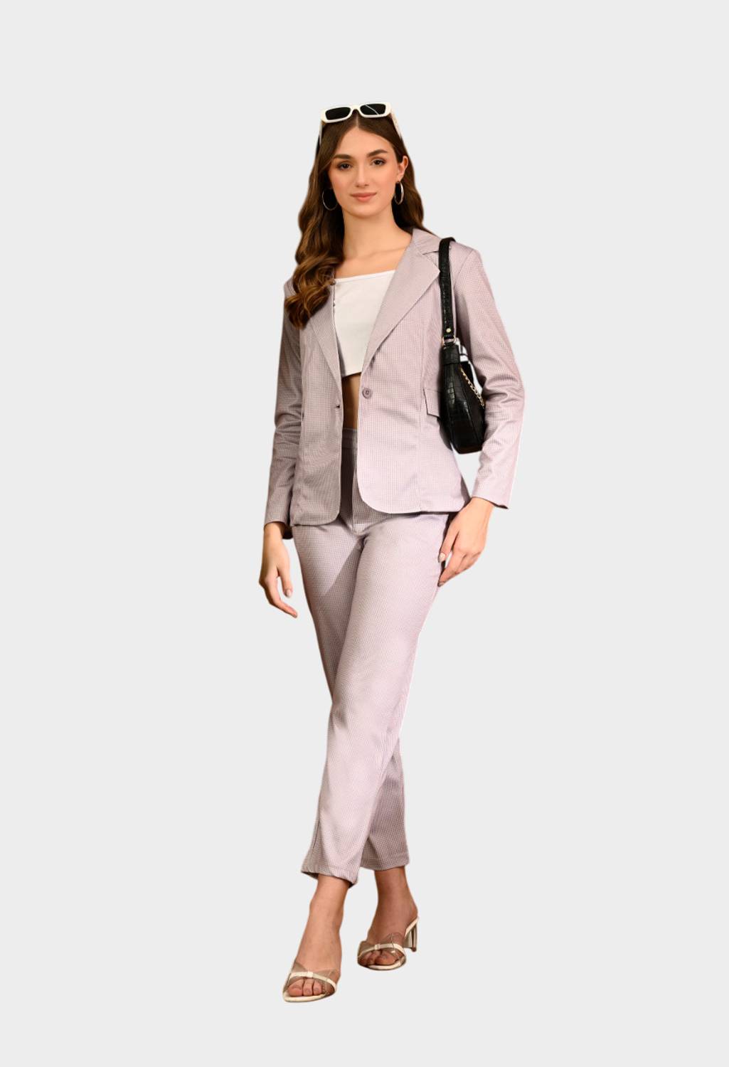 Elegance by Jangid Elegant 3 Piece Set Women Blazer Pant and Camisole Plaid  Business Office Printed Women Suit