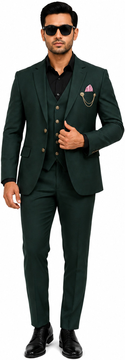 Image of Clothify 3-Piece Coat Pant Set | Wedding Party Wear Suit | Three Piece Coat Pant Solid Men Suit