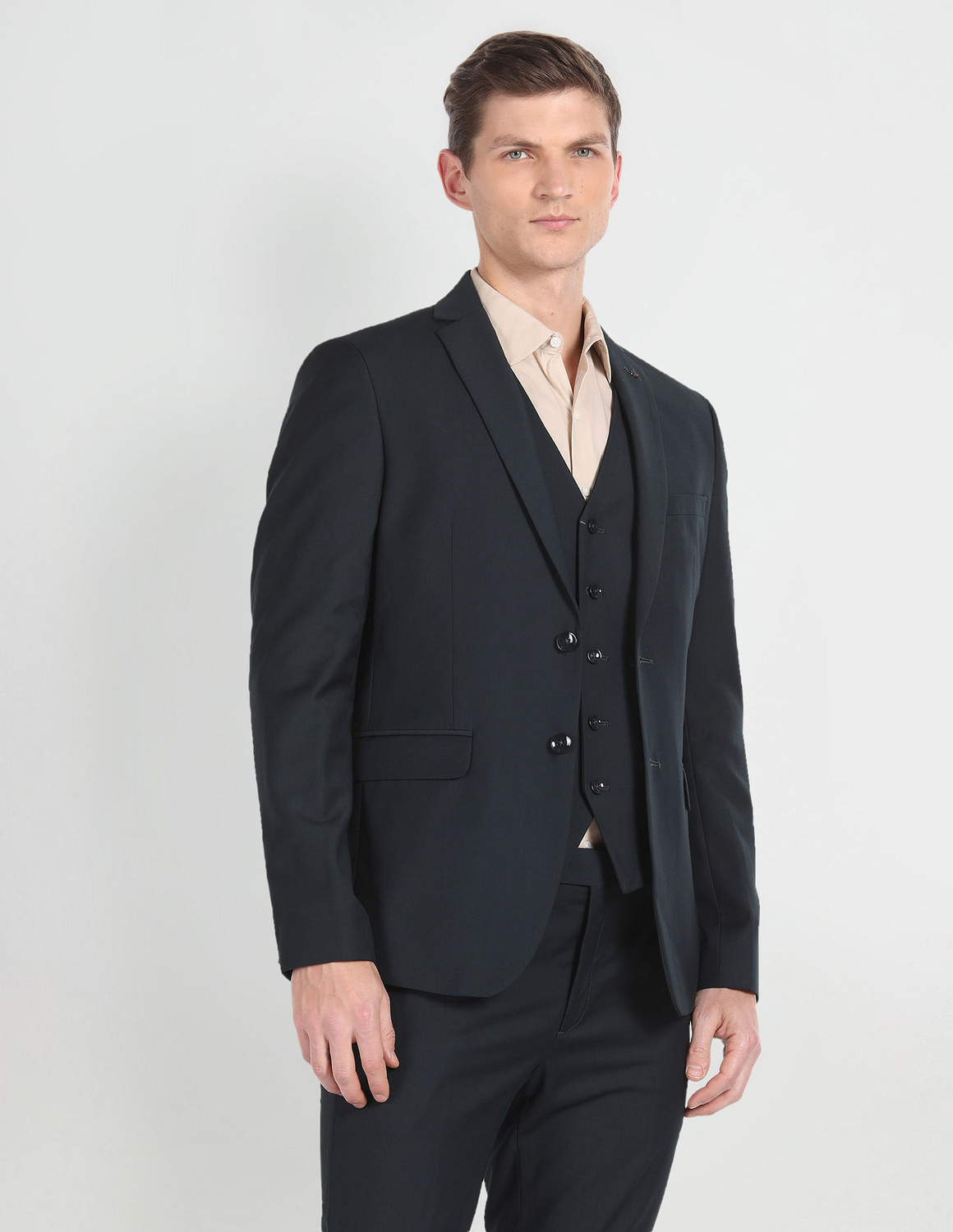 Image of ARROW Solid Tailored Fit Three Piece Suit Solid Men Suit