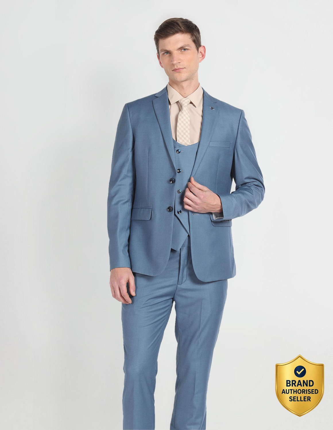 Image of ARROW Men Solid Tailored Fit Three Piece Suit Solid Suit