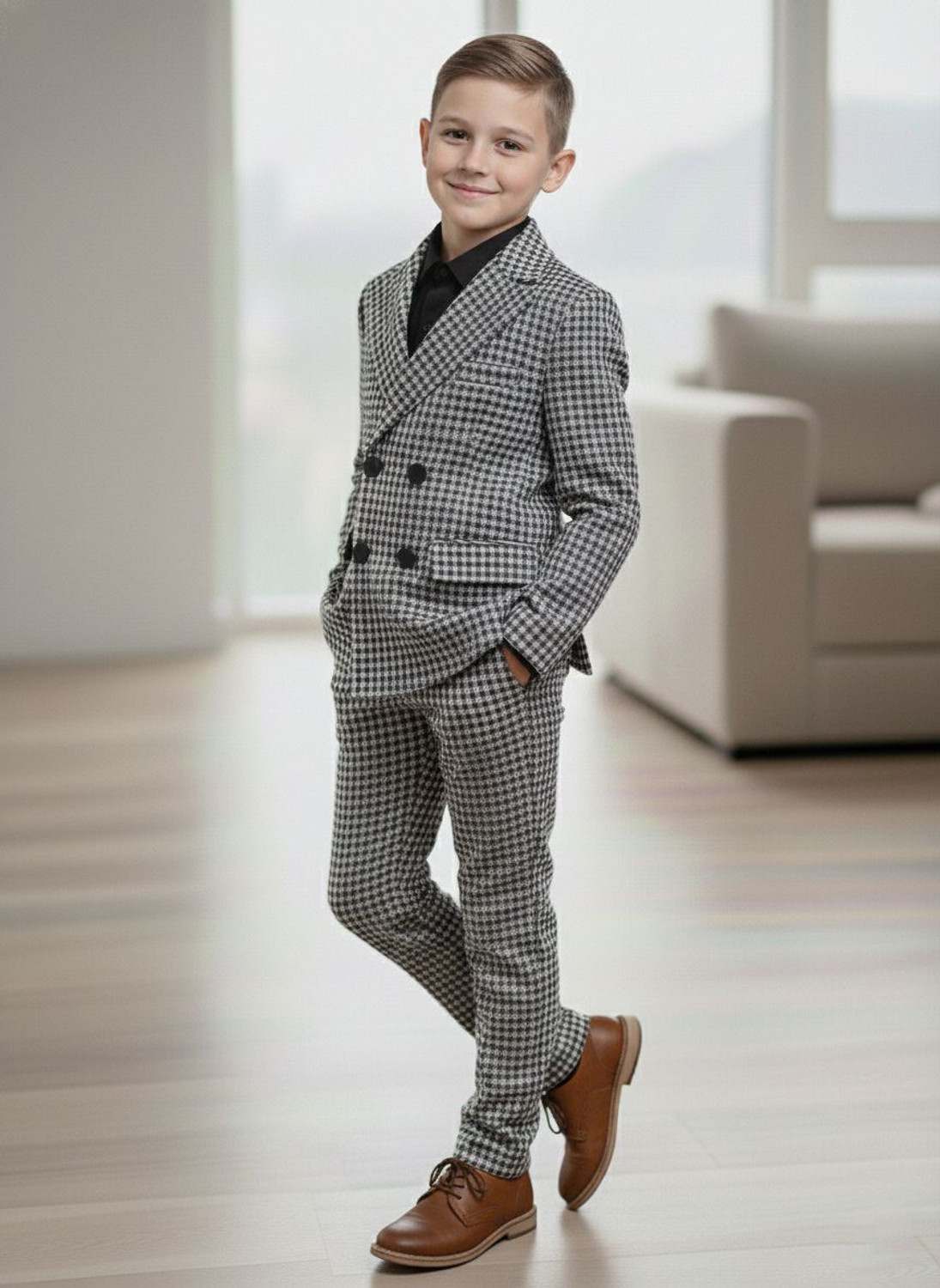 Image of HIKUJ Suit Coat Pant Shirt Checkered Boys Suit