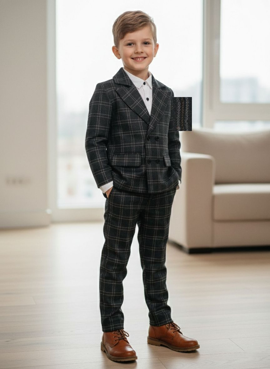 Image of HIKUJ Suit Coat Pant Shirt Checkered Boys Suit