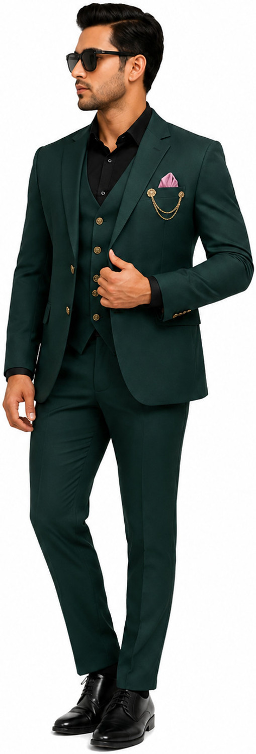 Image of Clothify 3-Piece Coat Pant Set | Wedding Party Wear Suit | Three Piece Coat Pant Solid Men Suit