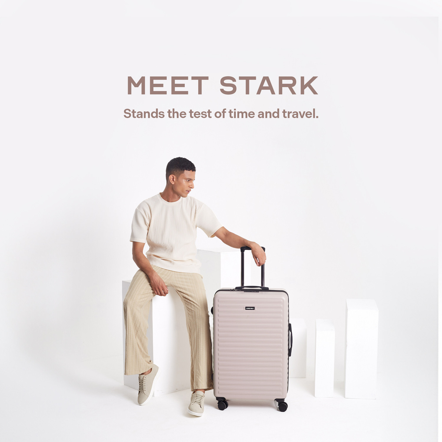 Image of Assembly Premium Hard-Sided Luggage Trolley (Complimentary Packing Aids) - Desert Ivory Check-in Suitcase 4 Wheels - 28 inch