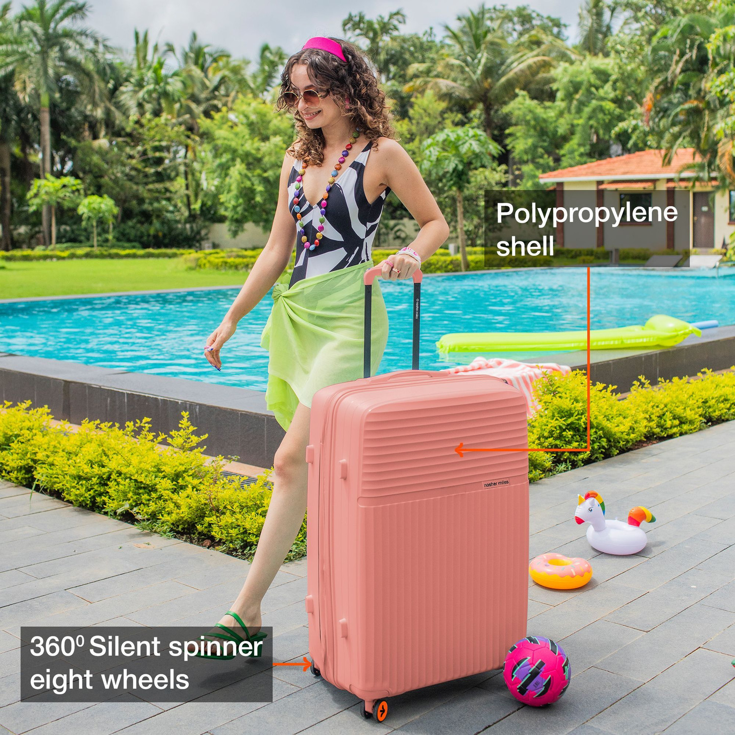 Image of NASHER MILES Krabi Expander Hardside Polypropylene Check-in Peach 75cm Trolley Bag Expandable Check-in Suitcase 8 Wheels - 28 inch