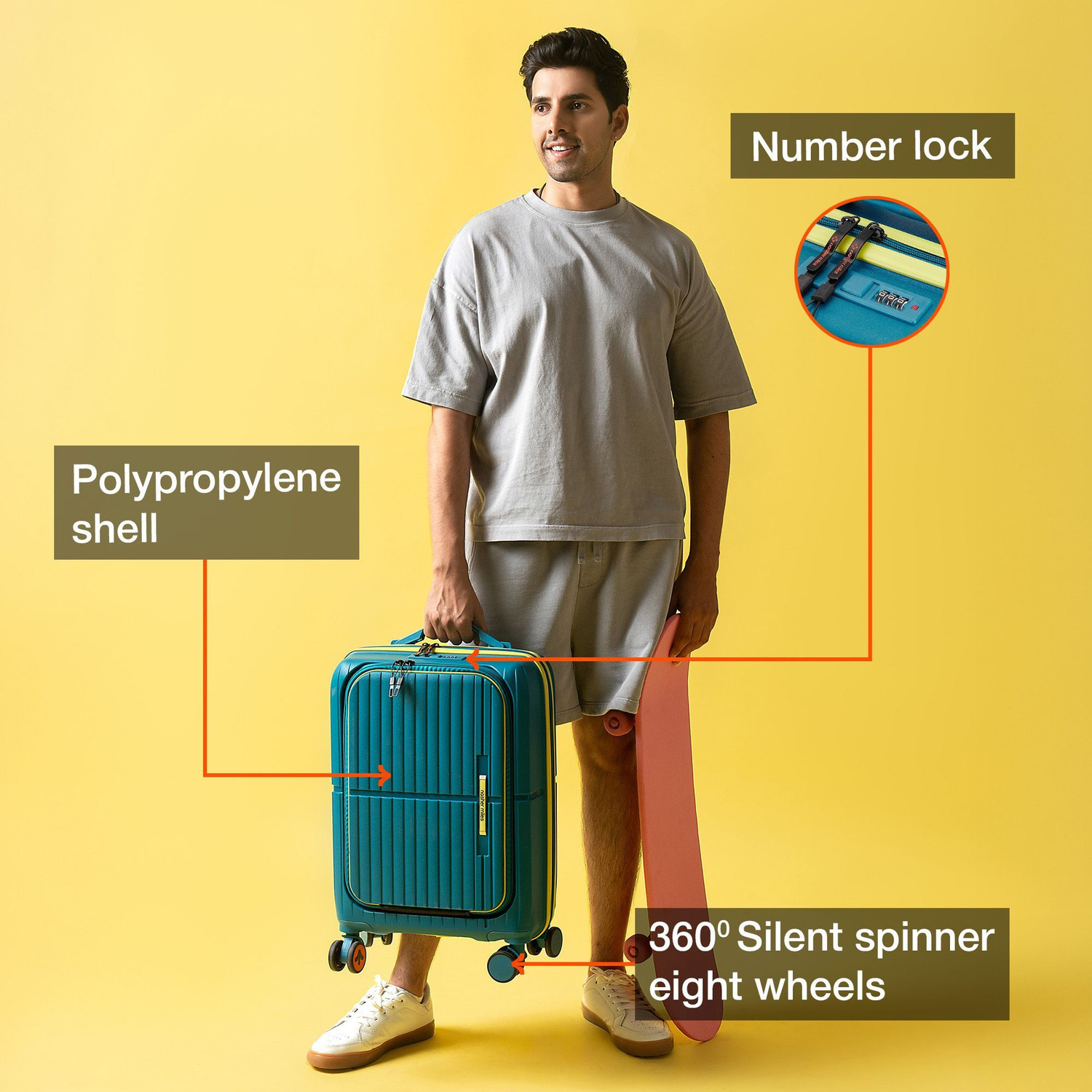 Image of NASHER MILES Springfield HardSide Polypropylene Cabin Laptop Compartment Trolley Bag Cabin Suitcase 8 Wheels - 20 inch