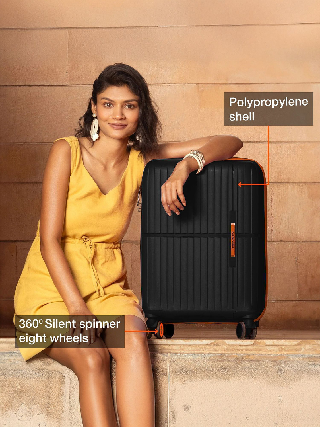 Image of NASHER MILES Springfield Hard-Sided Polypropylene Luggage Black 55cm Trolley Bag Cabin Suitcase 8 Wheels - 20 inch