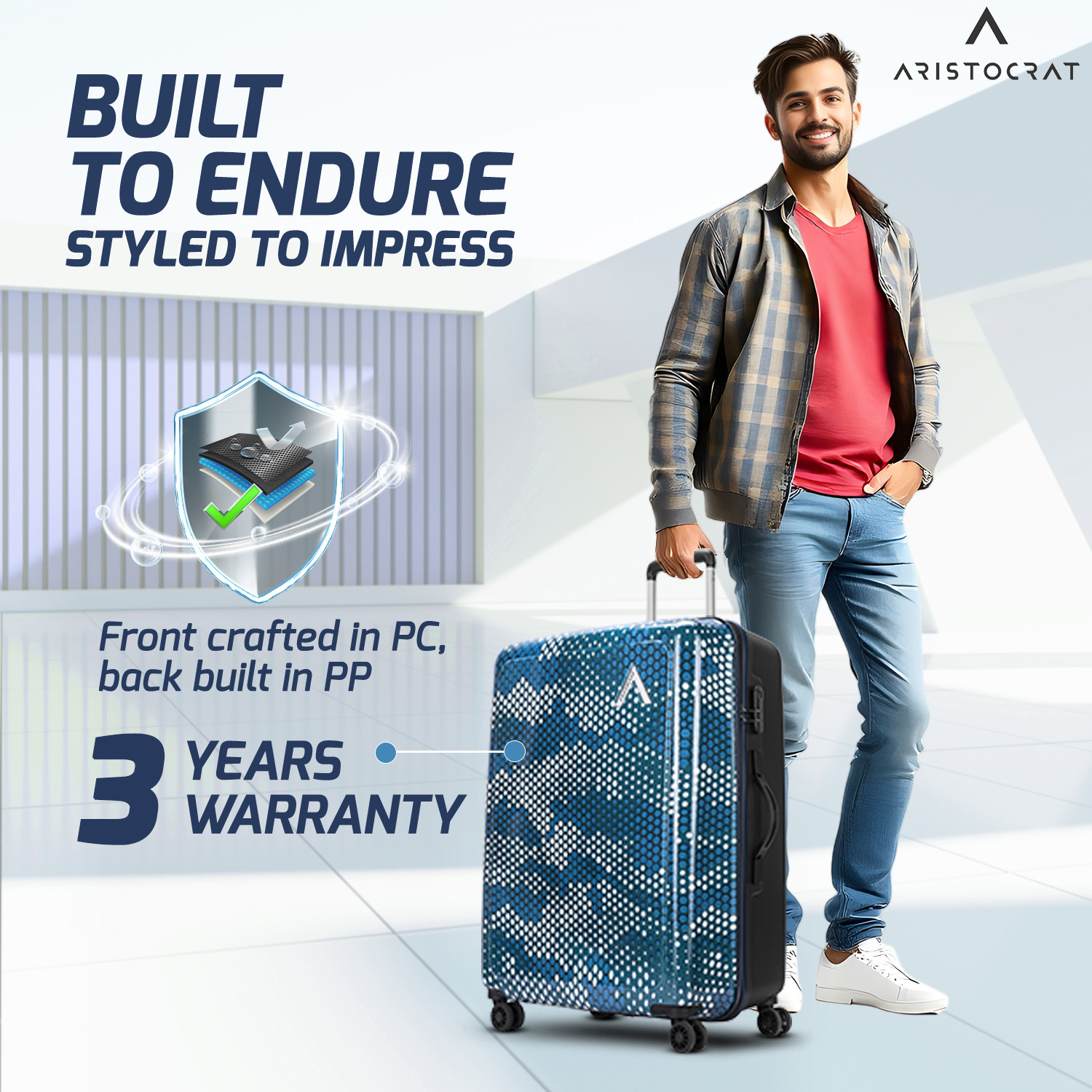 Image of ARISTOCRAT Combat Set of 3 Trolley Bag 53.5,63.5 & 73.2cm | Hard Luggage | Combination Lock Cabin & Check-in Set 8 Wheels - 29 Inch