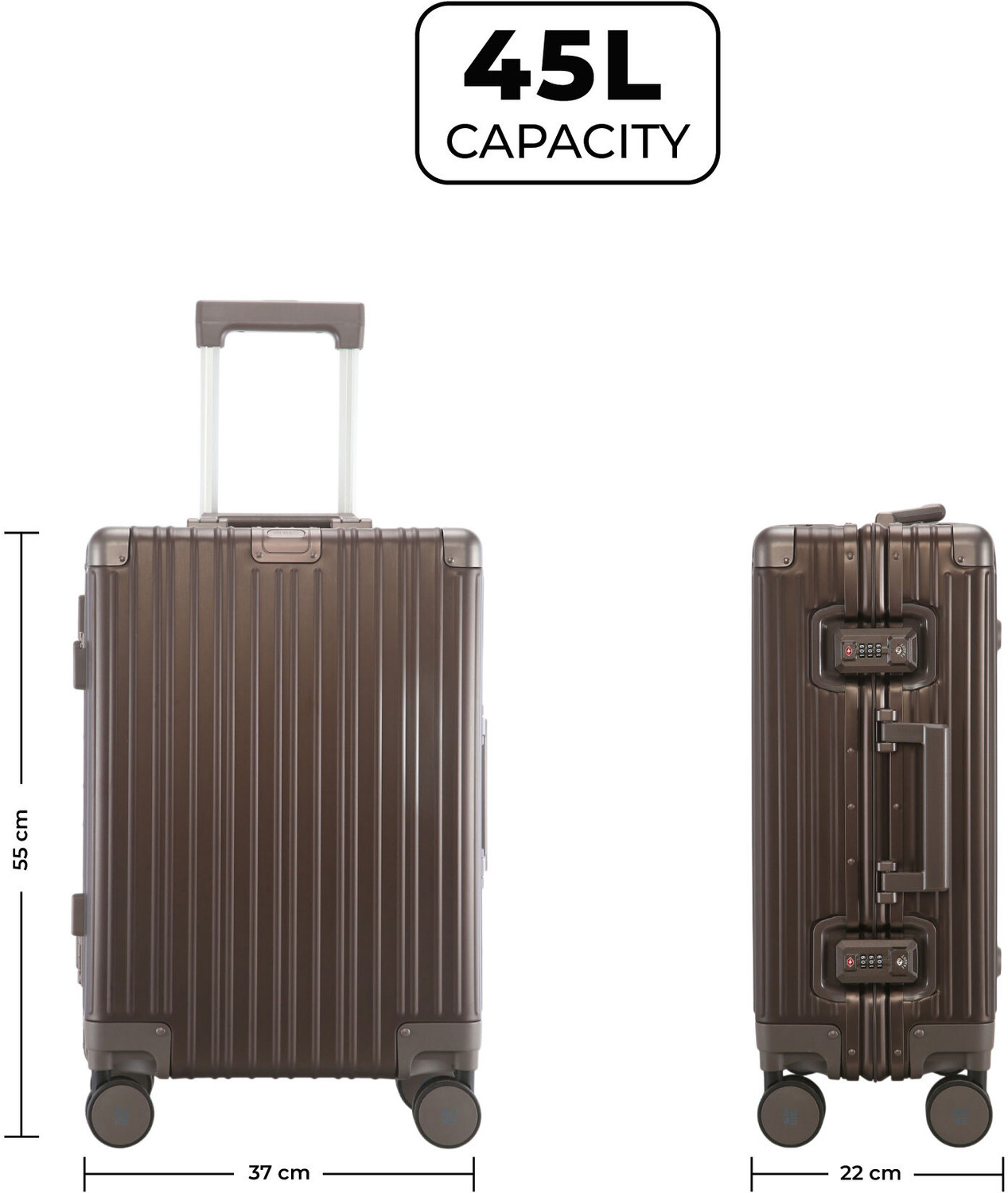 Image of EUME 100% Aluminium Cabin Luggage 50 Cm (Graphite Luxe) Cabin Suitcase 8 Wheels - 20 inch