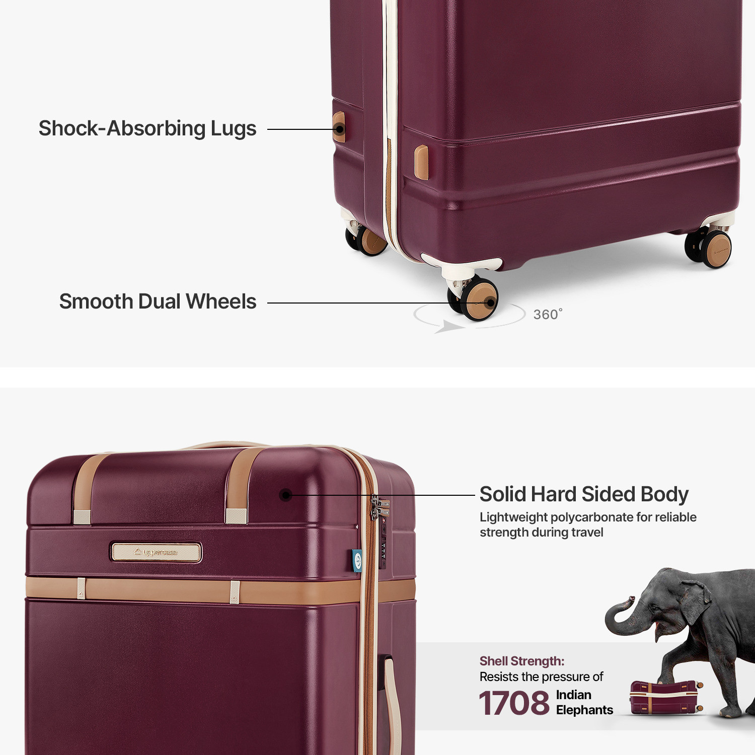 Image of Uppercase Chester Large Westbury Wine Hard Luggage with Organized Interior & Dual Wheels Expandable Check-in Suitcase 8 Wheels - 30 inch