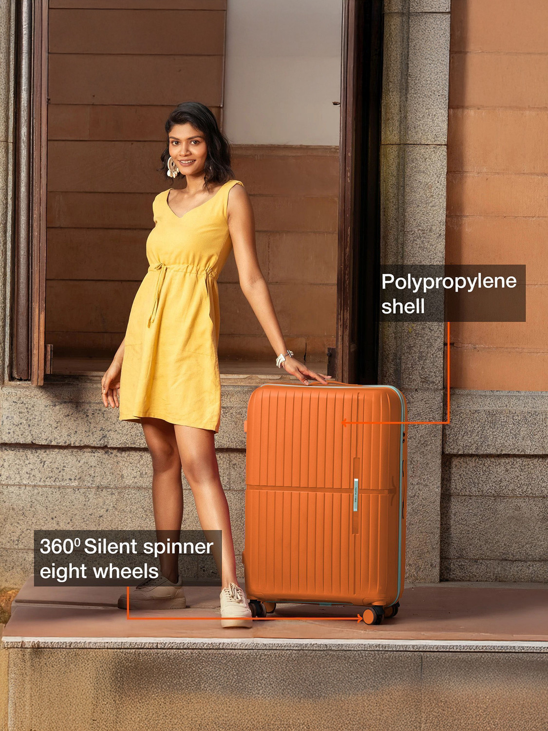Image of NASHER MILES Springfield HardSide Polypropylene 3 Orange Trolley Bag(55,65&75cm) Cabin & Check-in Set 8 Wheels - 28 inch