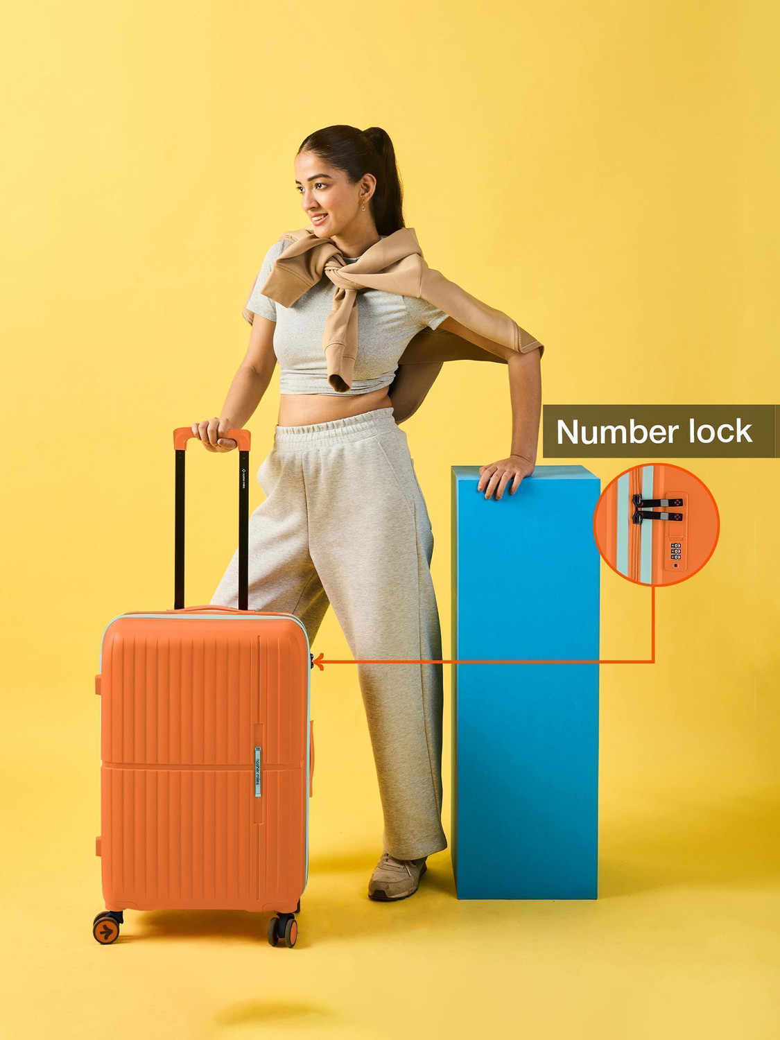 Image of NASHER MILES Springfield HardSide Polypropylene Luggage Set of 2 Orange Trolley Bag(55&65cm) Cabin & Check-in Set 8 Wheels - 24 inch