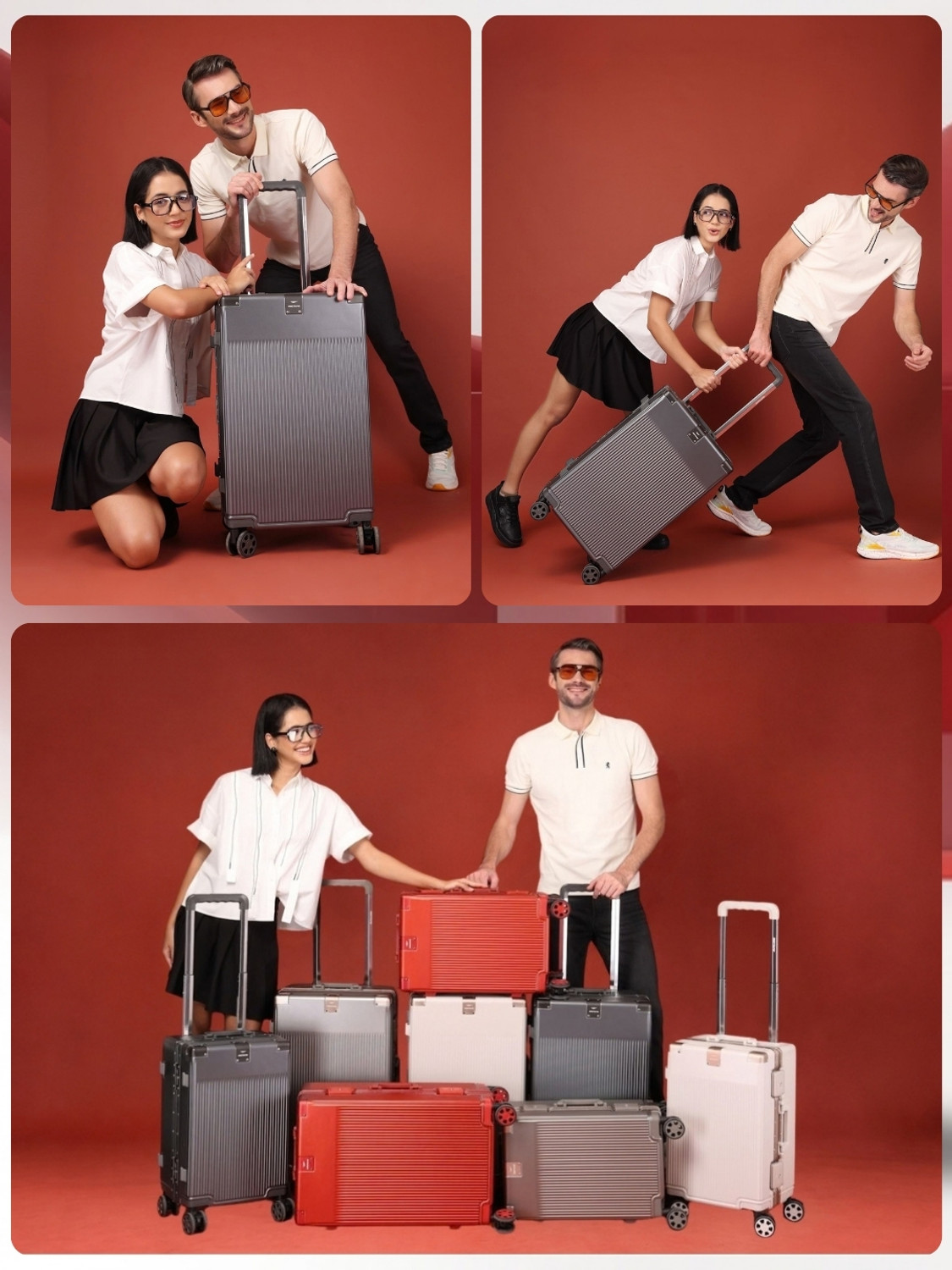 Image of Red Tape Medium Check-in Suitcase (67.5 cm) 8 Wheels - Unisex Premium 24 Inch Zipless Aluminimum Medium Trolley Bag with Cup Holder - Grey