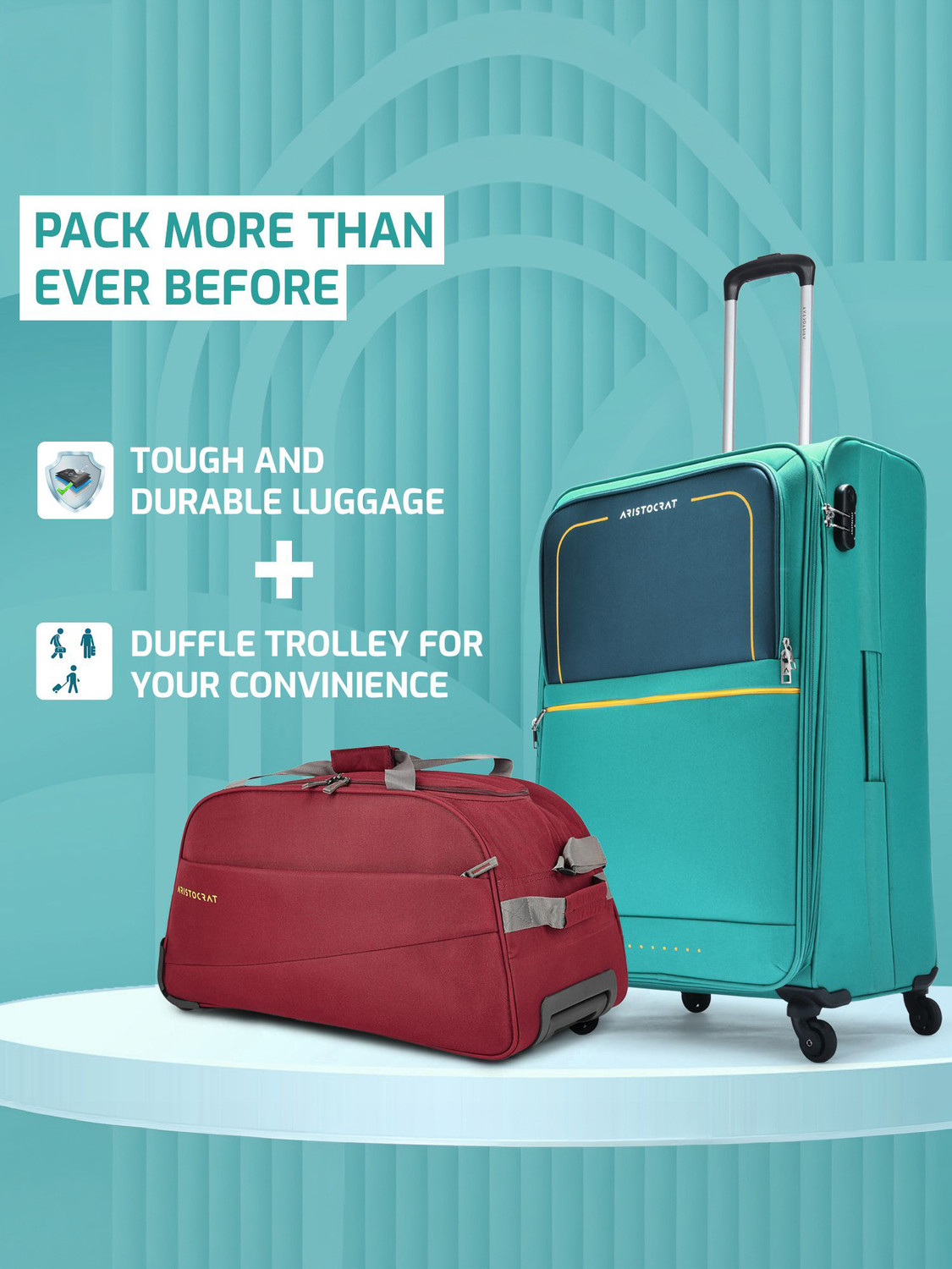 Image of ARISTOCRAT Evolve Large Trolley Bag 79cm & Rookie Duffle Trolley 62cm For Travel Expandable Check-in Suitcase 4 Wheels - 34 inch