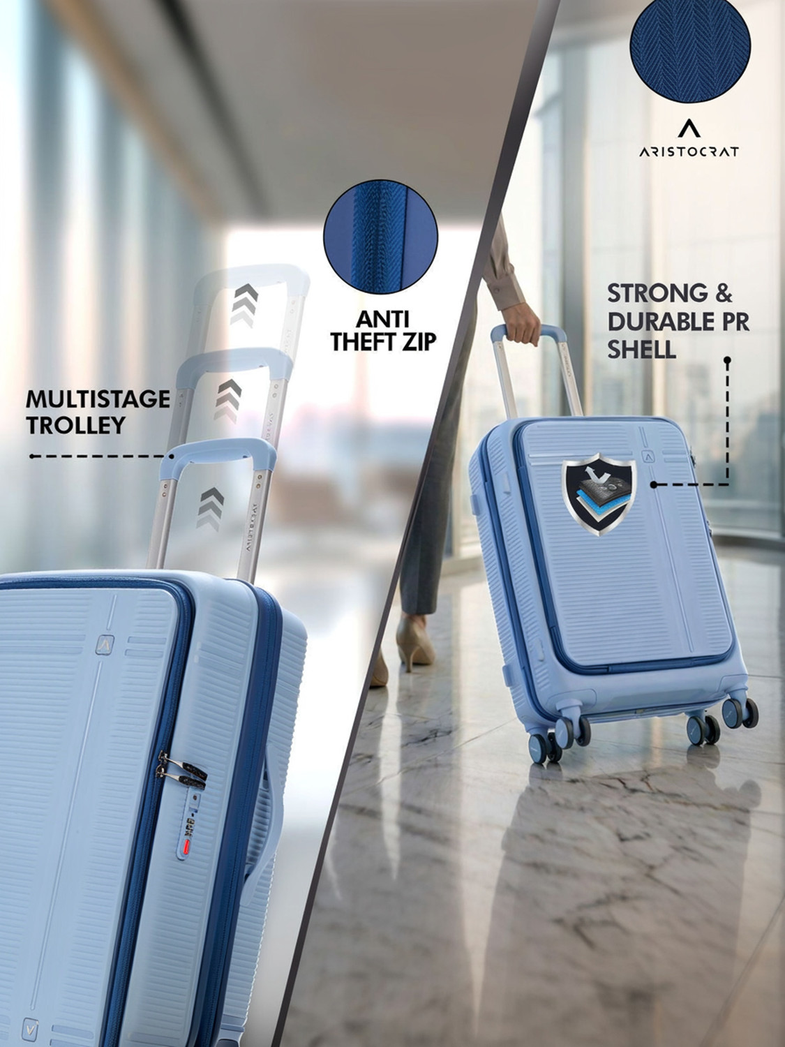 Image of ARISTOCRAT Solana Set of 2 Trolley Bag | Hard Luggage with Laptop Compartment & TSA Lock Cabin & Check-in Set 8 Wheels - 26 inch