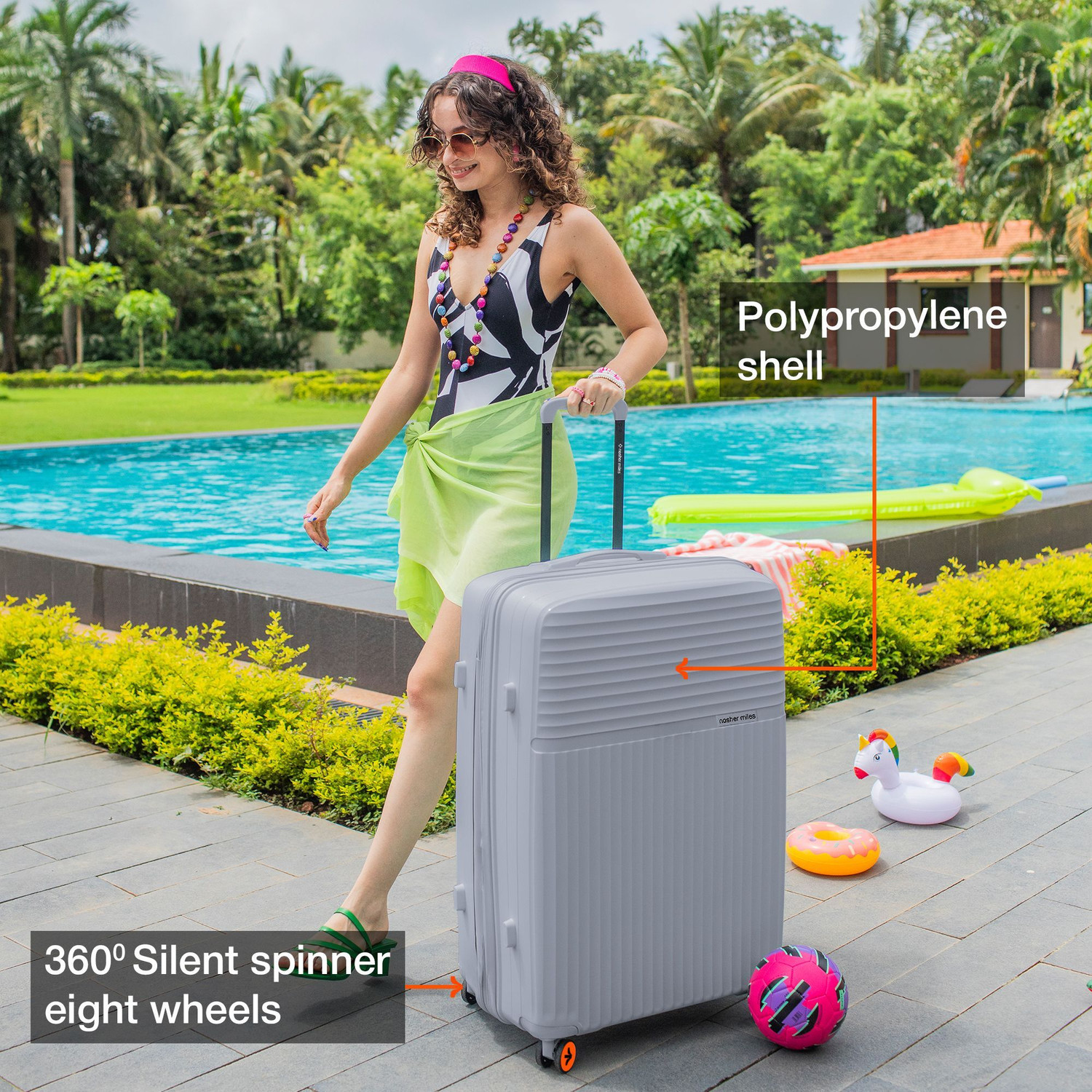 Image of NASHER MILES Krabi Expander Hardside Polypropylene Check-in Grey 75cm Trolley Bag Expandable Check-in Suitcase 8 Wheels - 28 inch