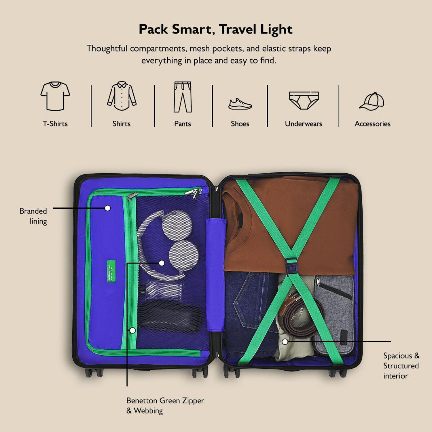 Image of United Colors of Benetton Glide Expandable Check-in Suitcase 8 Wheels - 27 Inch