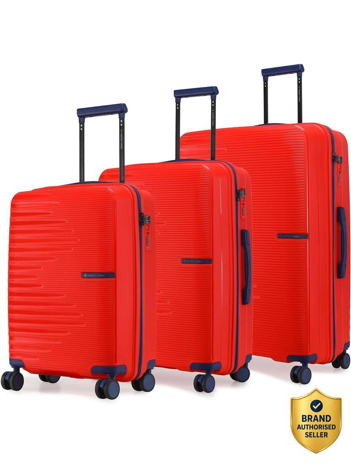 NASHER MILES Havelock TSA Lock HardSide Polypropylene Set of 3 Red Trolley Bags (55, 65&75cm) Cabin & Check-in Set 8 Wheels - 28 inch