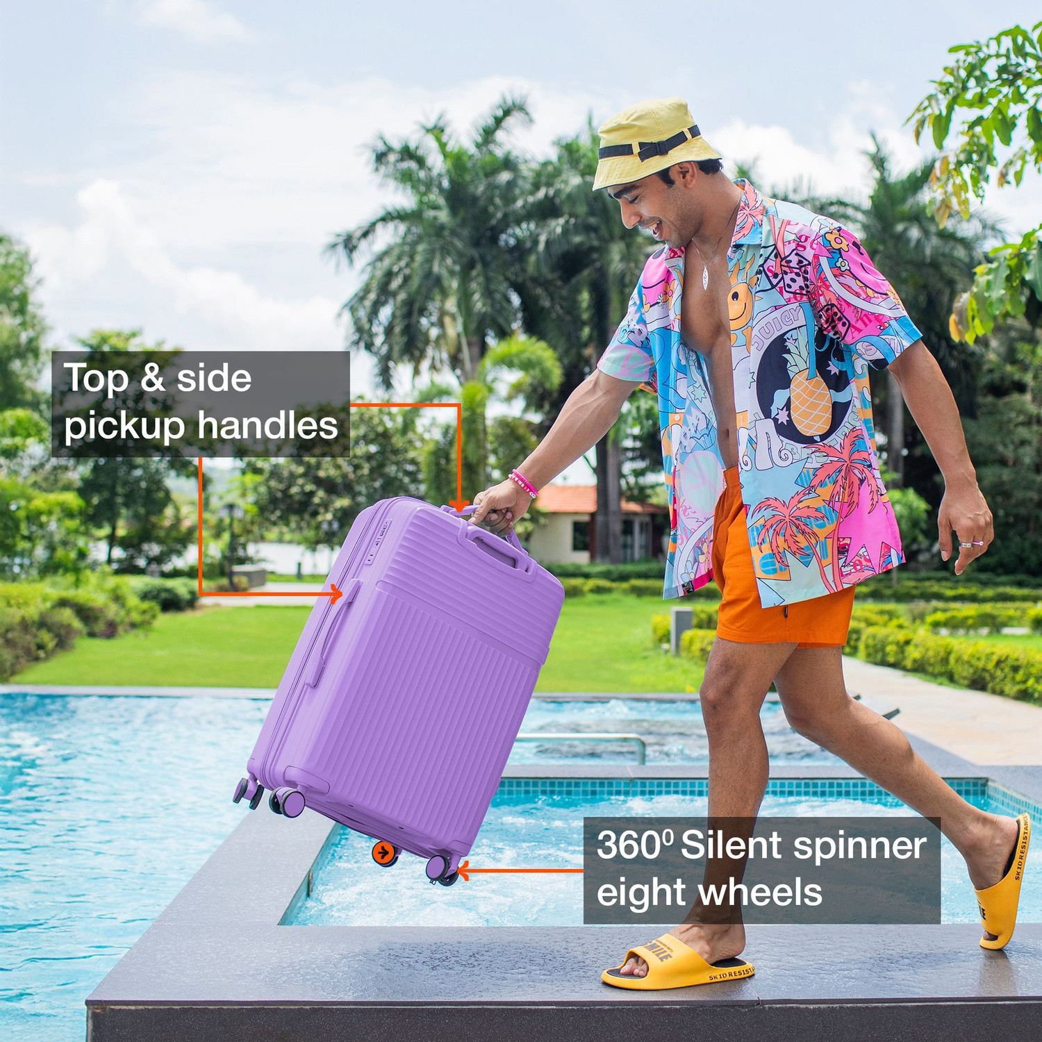 Image of NASHER MILES Krabi Expander Hardside Polypropylene Check-in Pastel Purple 65cm Trolley Bag Expandable Check-in Suitcase 8 Wheels - 24 inch