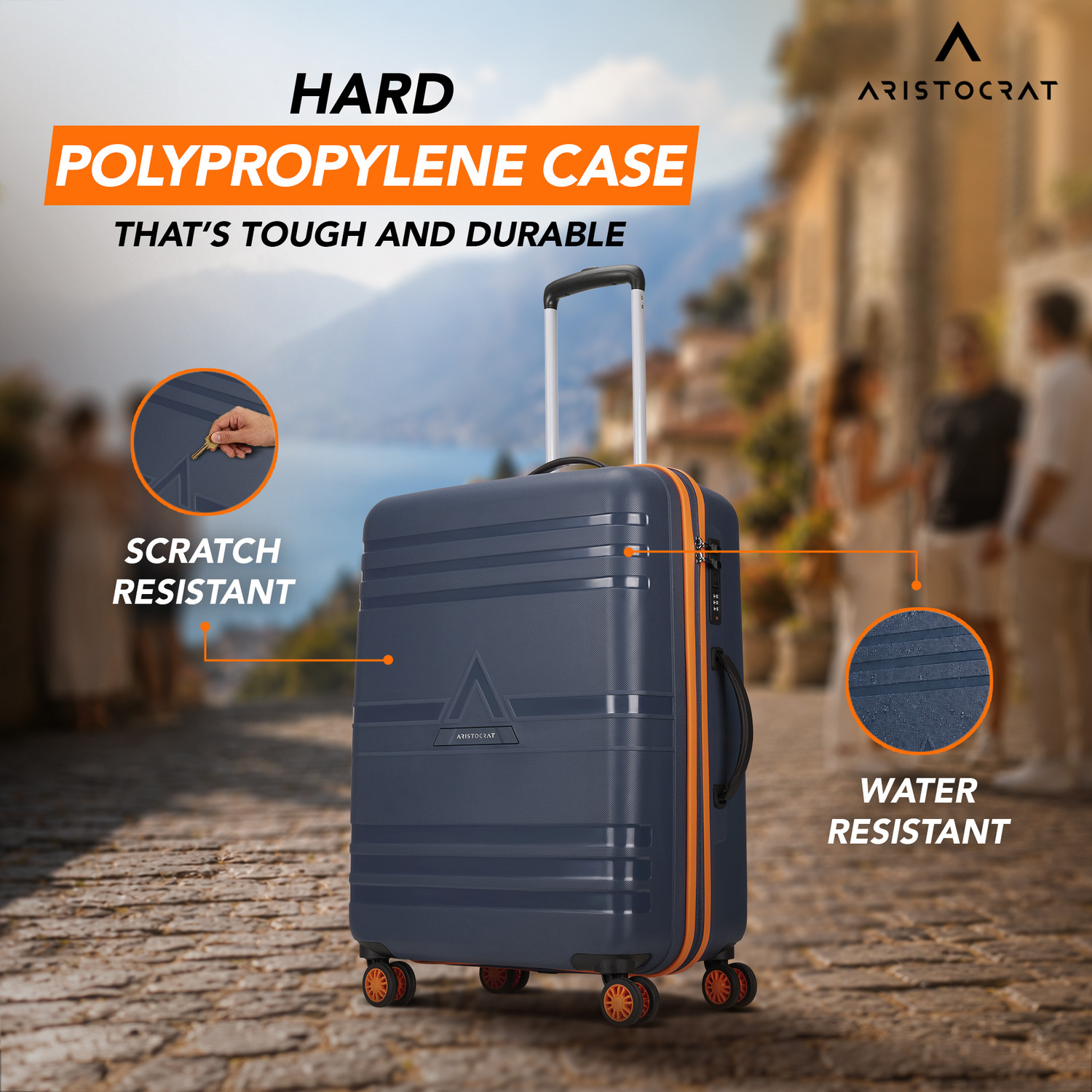 Image of ARISTOCRAT Airstop Max Hard Side Luggage | Trolley Bag With Flushed Combination Lock Cabin & Check-in Set 4 Wheels - 25 Inch