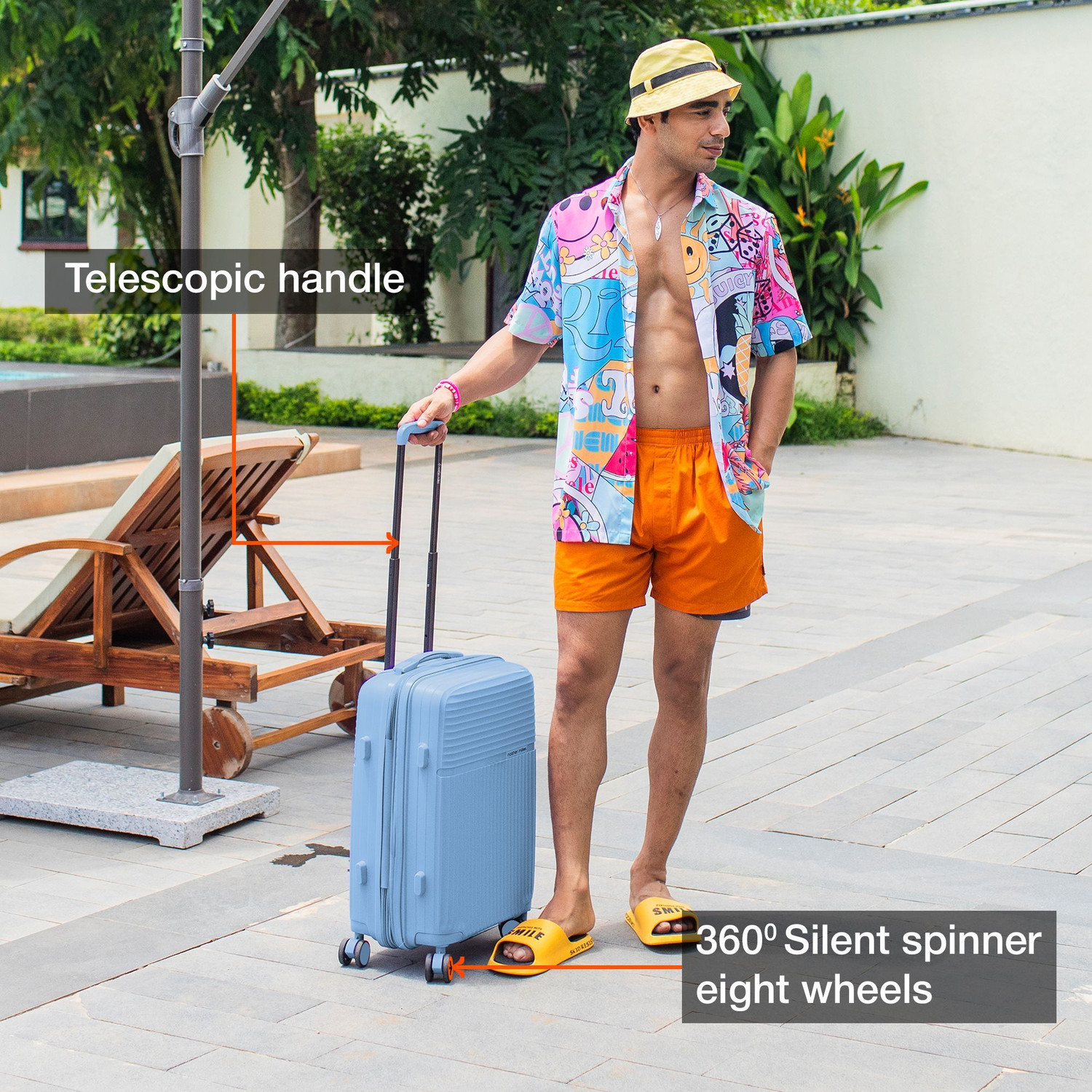 Image of NASHER MILES Krabi Expander Hardside Polypropylene Cabin Steel Blue 55cm Trolley Bag Expandable Cabin Suitcase 8 Wheels - 20 inch