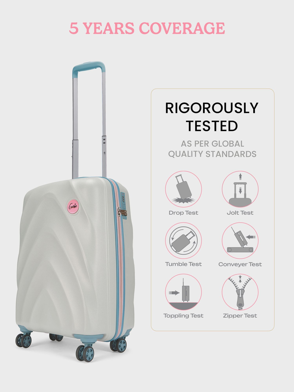Image of Genie by Safari Daze Hard Luggage with Organized Interiors and Dual Wheels - Cabin - Cloud Grey Cabin Suitcase 8 Wheels - 22 inch