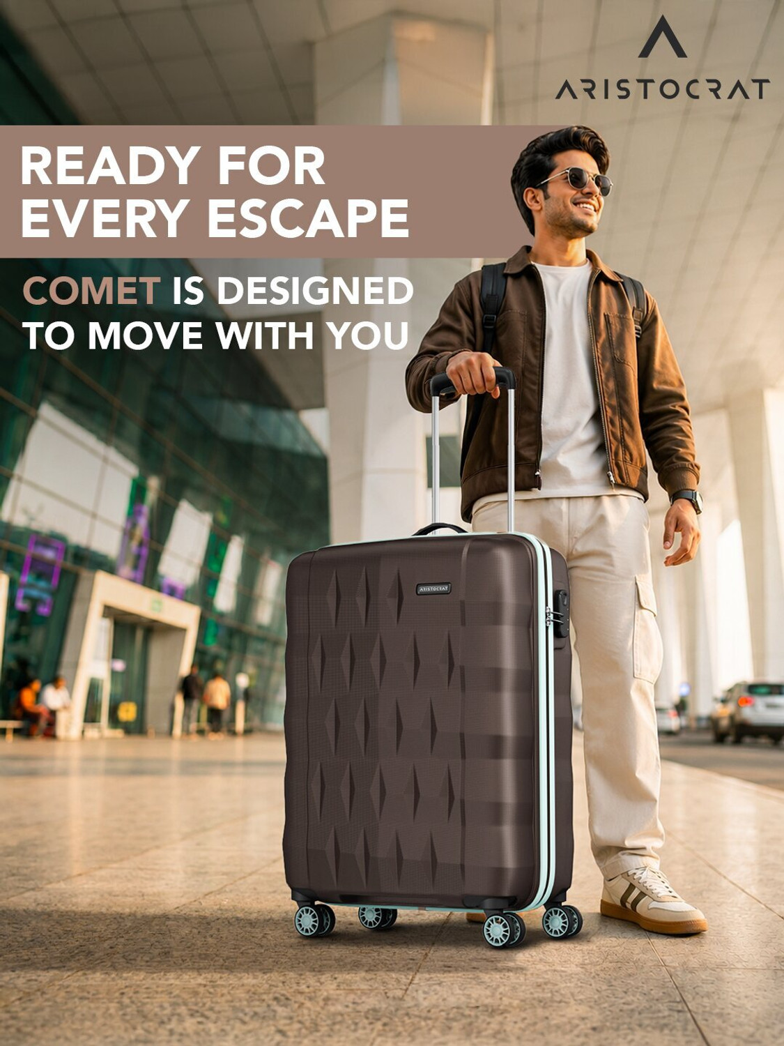 Image of ARISTOCRAT Comet of 2 Trolley Bag | S+M | Hard Luggage with Combination Lock Cabin & Check-in Set 8 Wheels - 26 Inch