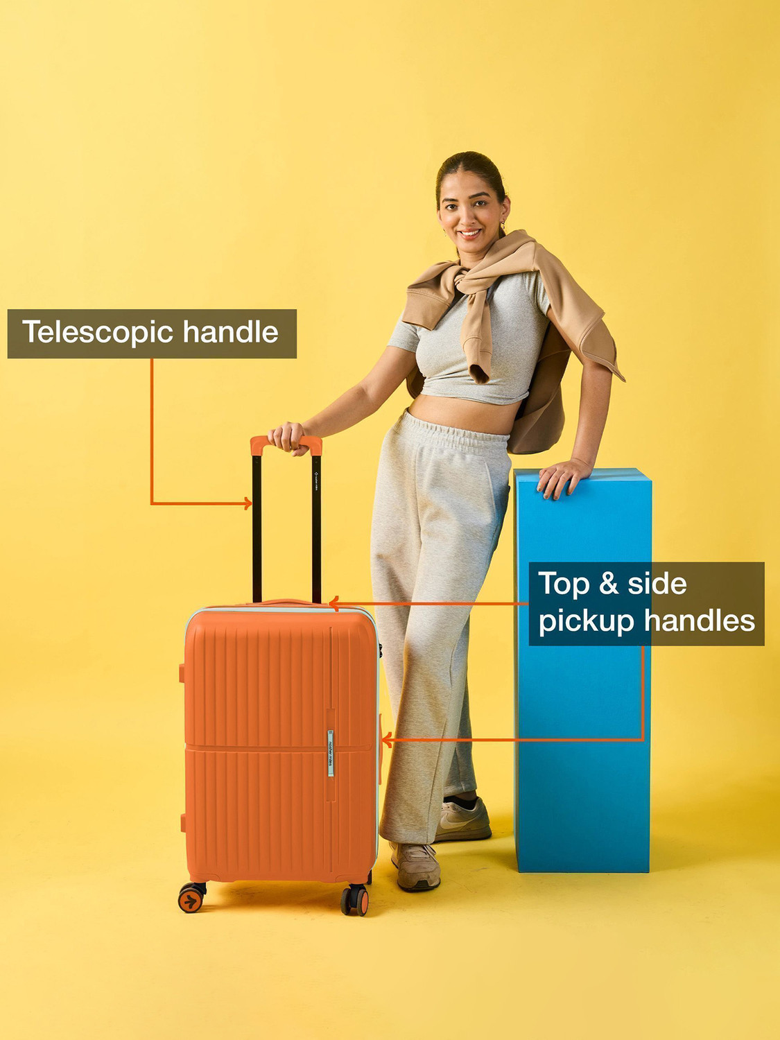 Image of NASHER MILES Springfield HardSide Polypropylene Luggage Set of 2 Orange Trolley Bag(55&65cm) Cabin & Check-in Set 8 Wheels - 24 inch