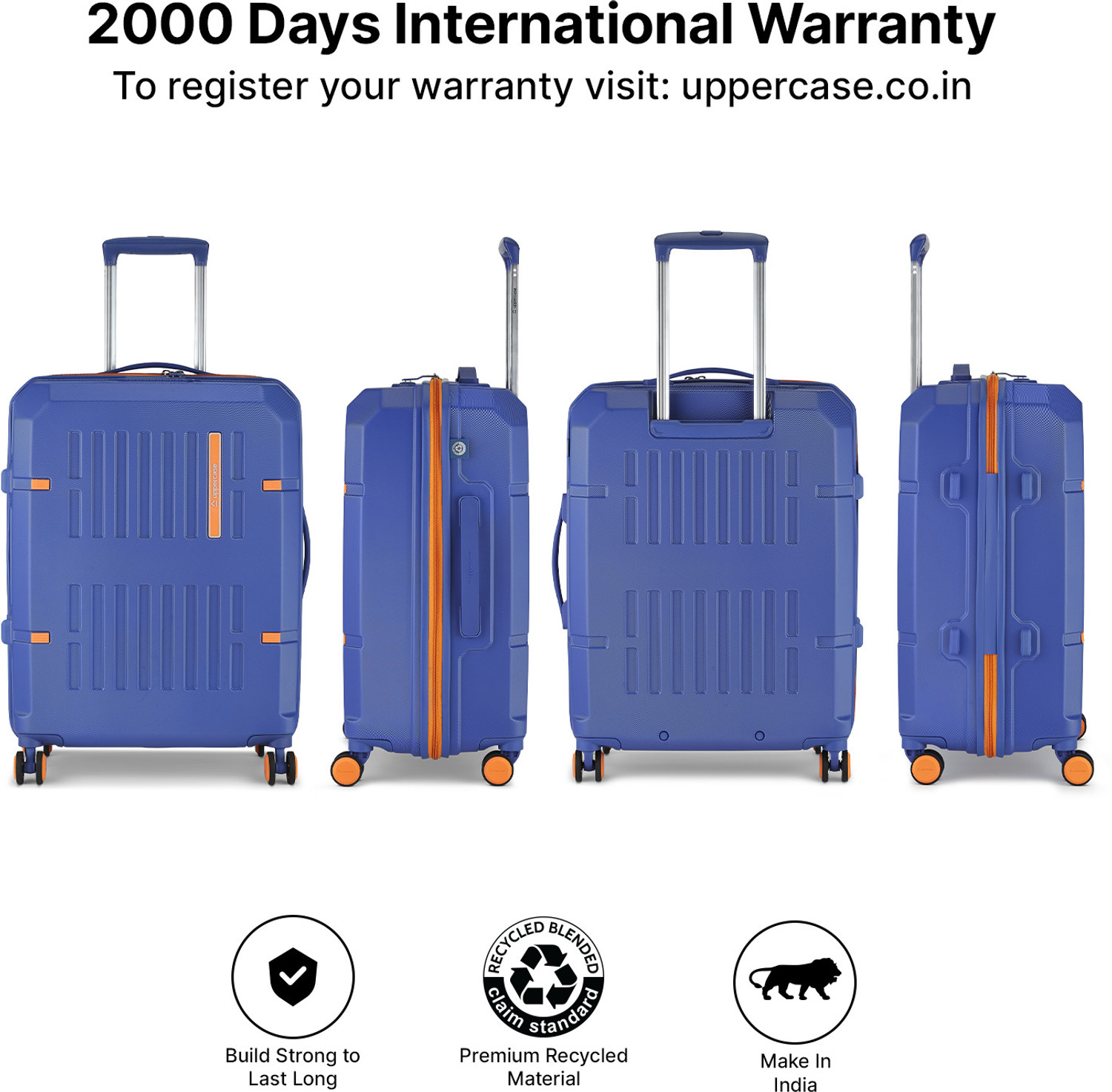 Image of Uppercase Hexa Solid Cobalt 86.91L Medium Hard Sided Trolley Bag With TSA Lock Check-in Suitcase 8 Wheels - 25 Inch