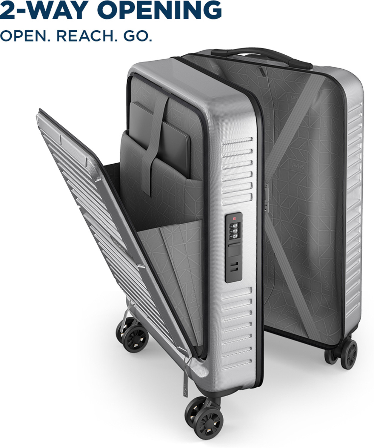 Image of Safari THERON 55 4W SILVER Cabin Suitcase 8 Wheels - 22 Inches
