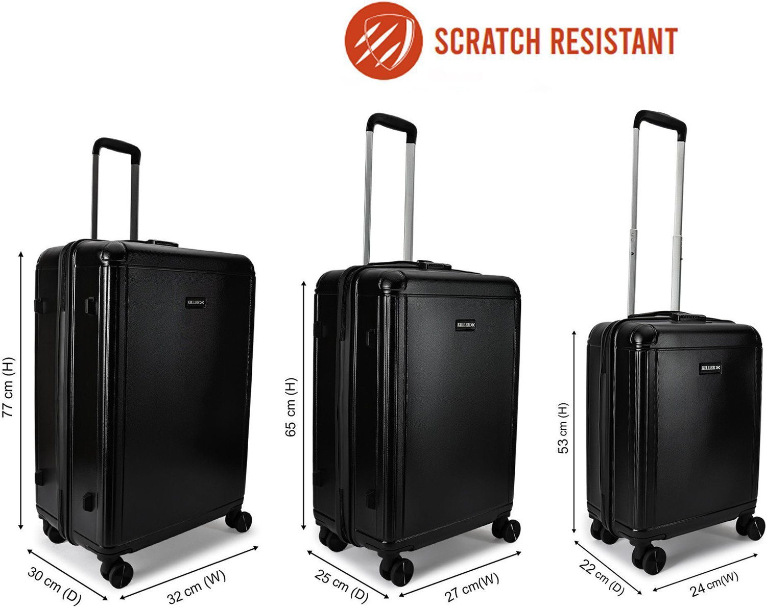 Image of KILLER Box-Light-Weight & Durable Polycarbonate Black Hard Luggage Check-in Suitcase 8 Wheels - 28 Inch