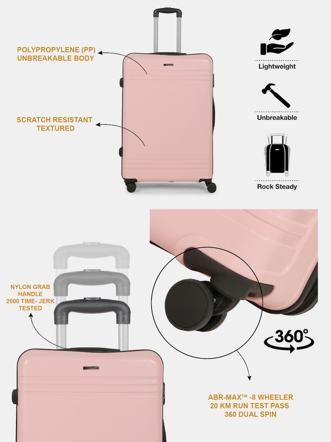 Image of Teakwood Leathers Unisex Textured Set of 3 Trolley Bag (Small-Medium-Large,Rose) Cabin & Check-in Set 8 Wheels - 30 INCH