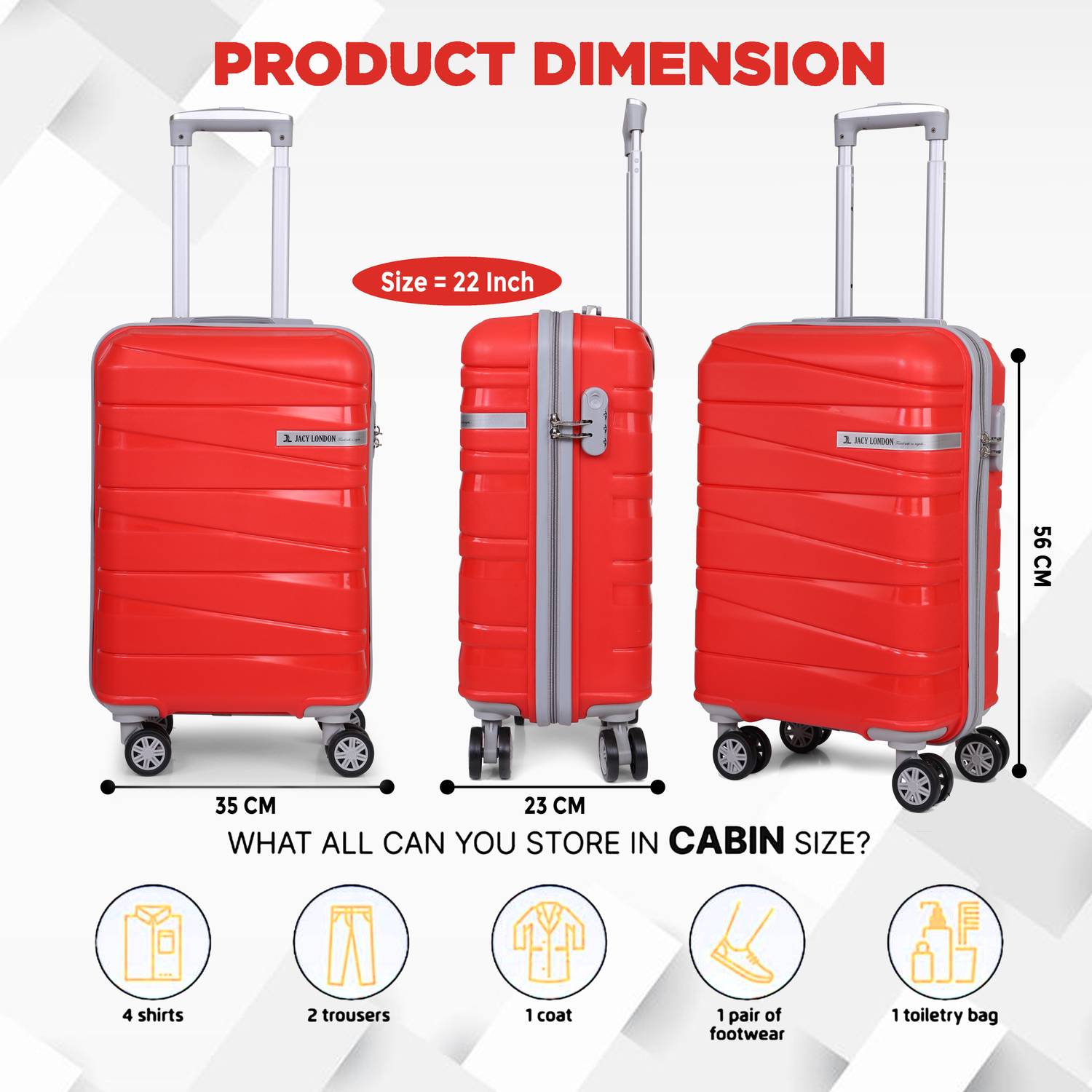 JACY LONDON Hard Sided ABS and PC 8 Wheel Spinners, Expandable Bag