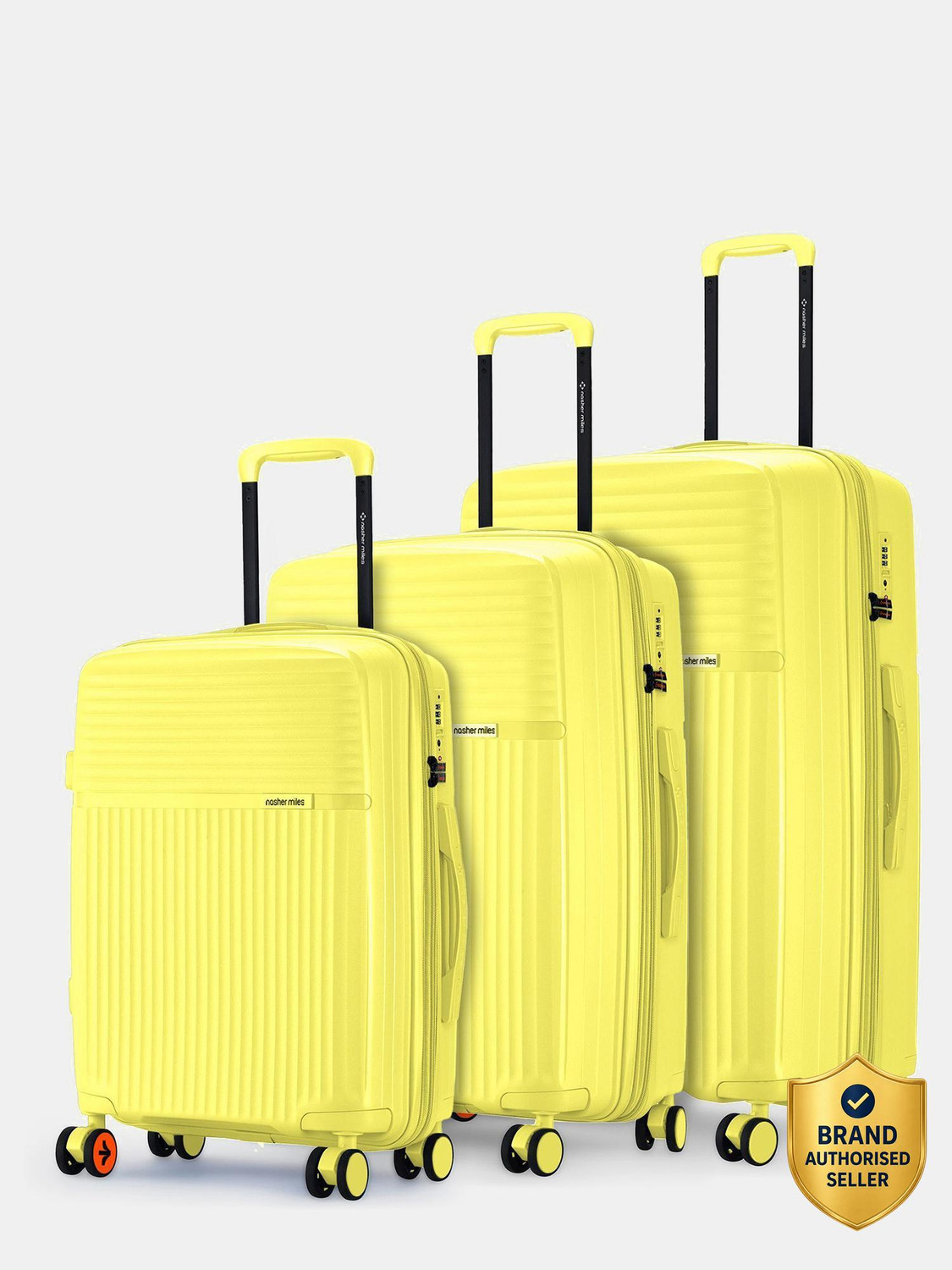 Image of NASHER MILES Krabi Expander Hardside Polypropylene Yellow Trolley Bag(55,65&75cm) Expandable Cabin & Check-in Set 8 Wheels - 28 inch