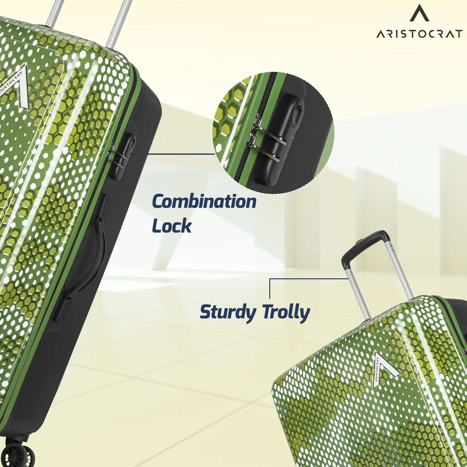 Image of ARISTOCRAT Combat Set of 3 Trolley Bag 53.5,63.5 & 73.2cm | Hard Luggage | Combination Lock Cabin & Check-in Set 8 Wheels - 29 Inch