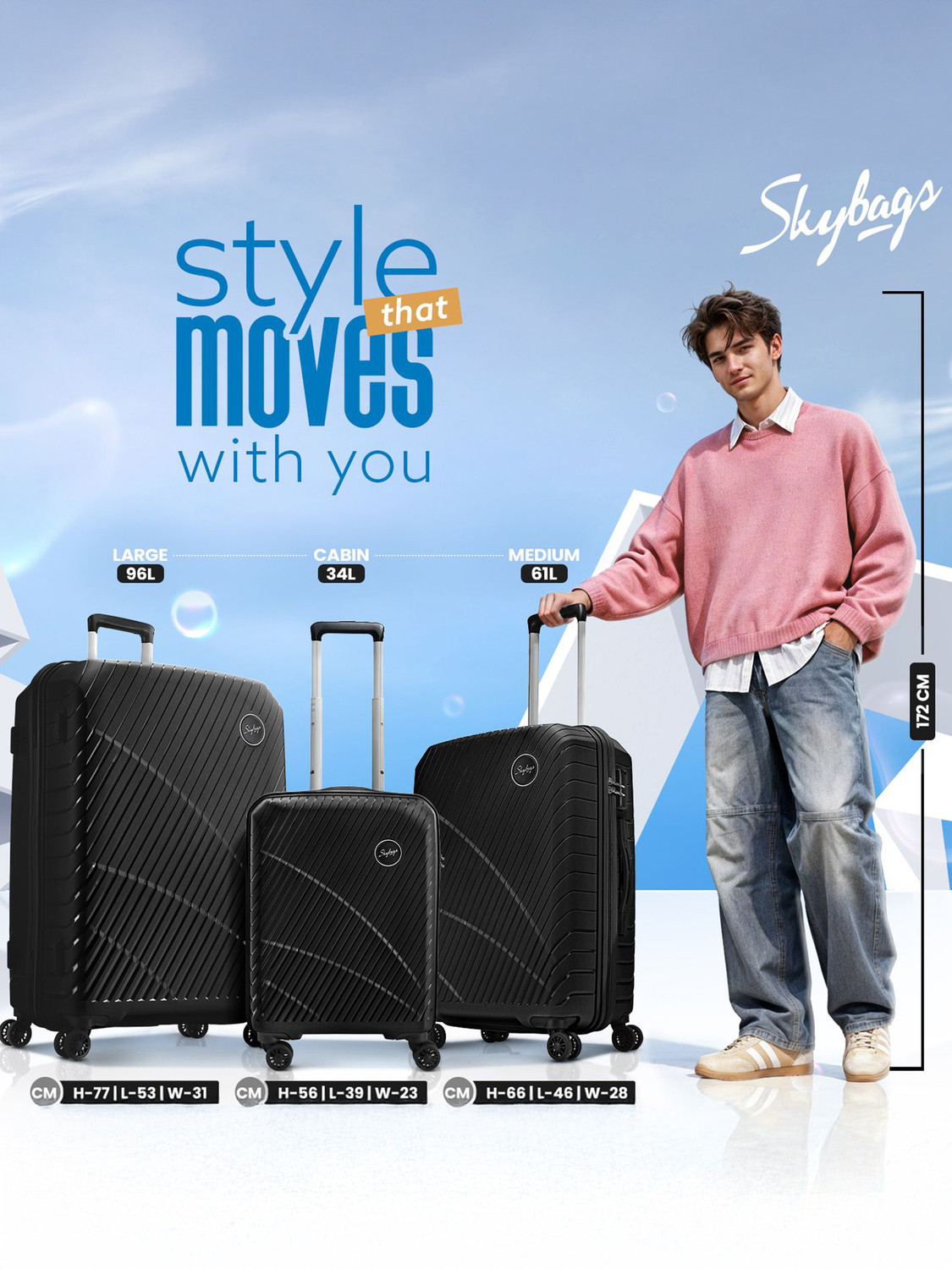 Image of SKYBAGS Streax Set of 3 Trolley Bag 55, 66 & 76cm | Hard Luggage | Combination Lock Cabin & Check-in Set 8 Wheels - 30 inch