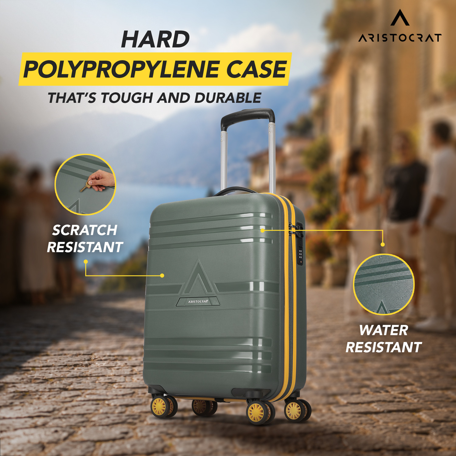 Image of ARISTOCRAT Airstop Max Hard Side Luggage | Trolley Bag With Flushed Combination Lock Cabin Suitcase 4 Wheels - 21 Inch