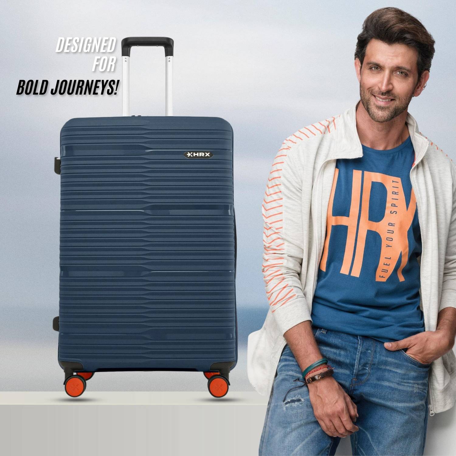 哲 HRX Zanzibar Check-in Suitcase 8 Wheels - 30 inch Blue - Price in