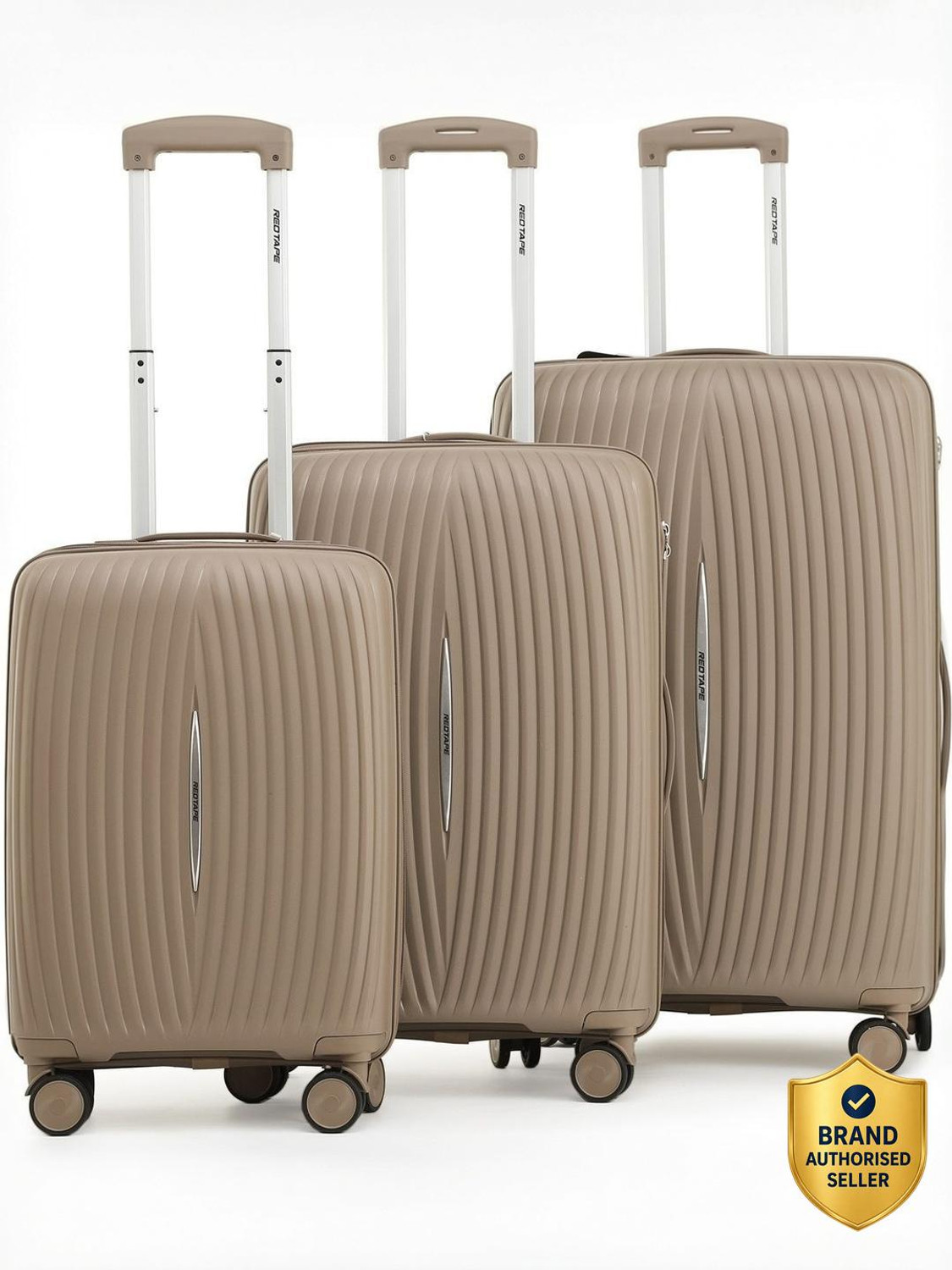 Image of Red Tape Polypropylene Hard Trolley Bag (Large 75 cm + Medium 65 cm + Small 55 cm) Cabin & Check-in Set 8 Wheels - 28 inch