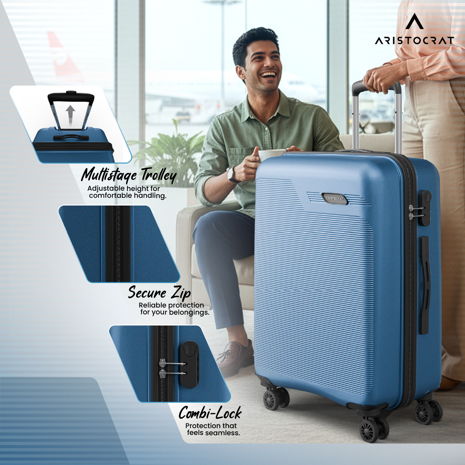 Image of ARISTOCRAT Axis Check-in Trolley Bag | Medium Hard Luggage with Combination Lock Check-in Suitcase 8 Wheels - 26 Inch