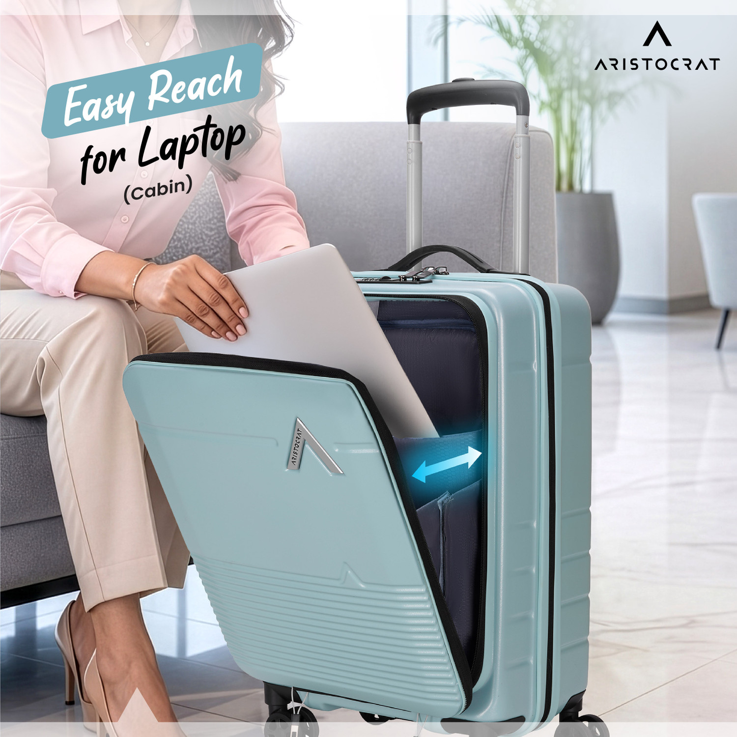 Image of ARISTOCRAT Orbit Plus Hard Side Laptop Compartment Trolley Bag With Combination Lock Cabin & Check-in Set 8 Wheels - 31 Inch