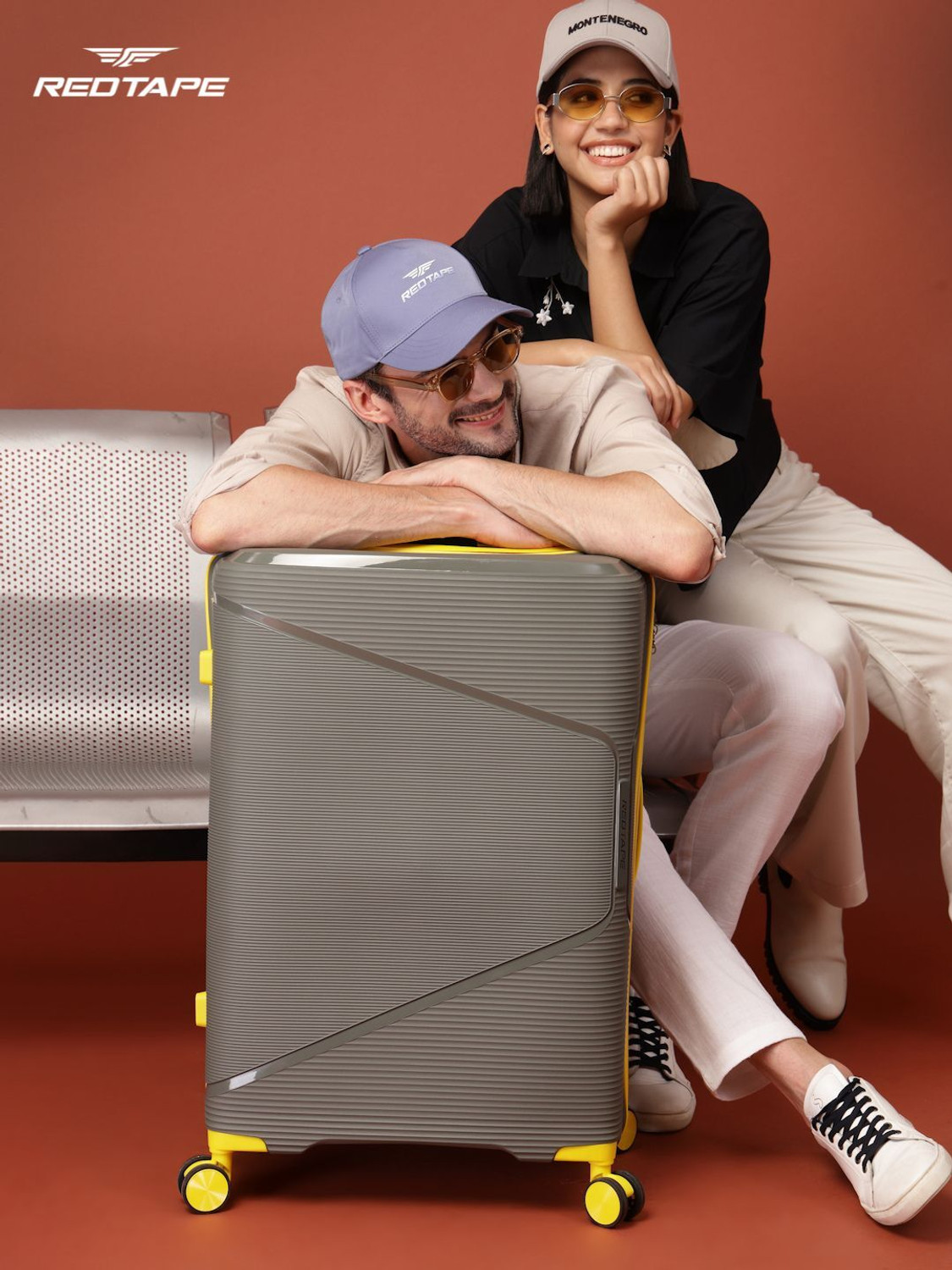 Image of Red Tape Unisex 100L Polypropylene Hard Trolley Bag With Mobile Holder Check-in Suitcase 8 Wheels - 28 inch