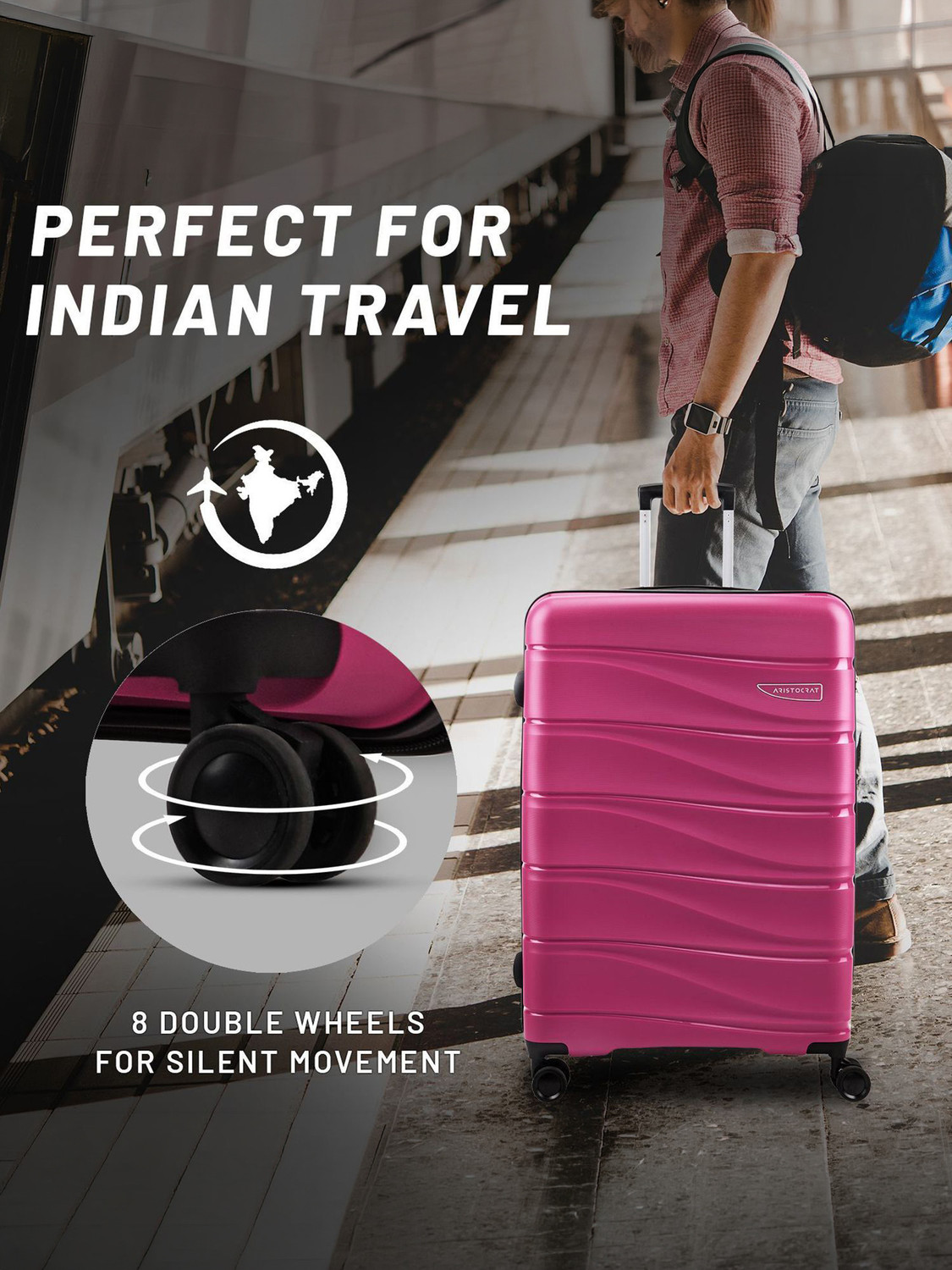 Image of ARISTOCRAT Hard Body Set of 3 Luggage 8 Wheels - Olympus 3 (Small 55cm | Medium 66cm | Large 77cm) - Trolley Bag - Pink