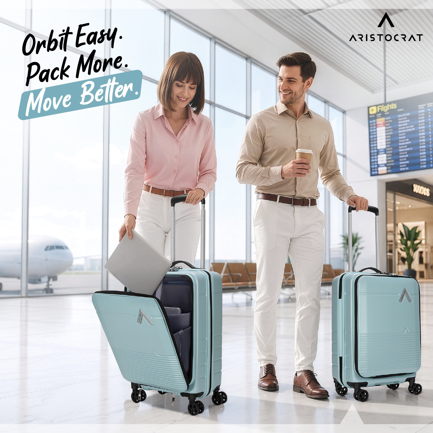 Image of ARISTOCRAT Orbit Plus Hard Side Laptop Compartment Trolley Bag With Combination Lock Cabin Suitcase 8 Wheels - 22 Inch