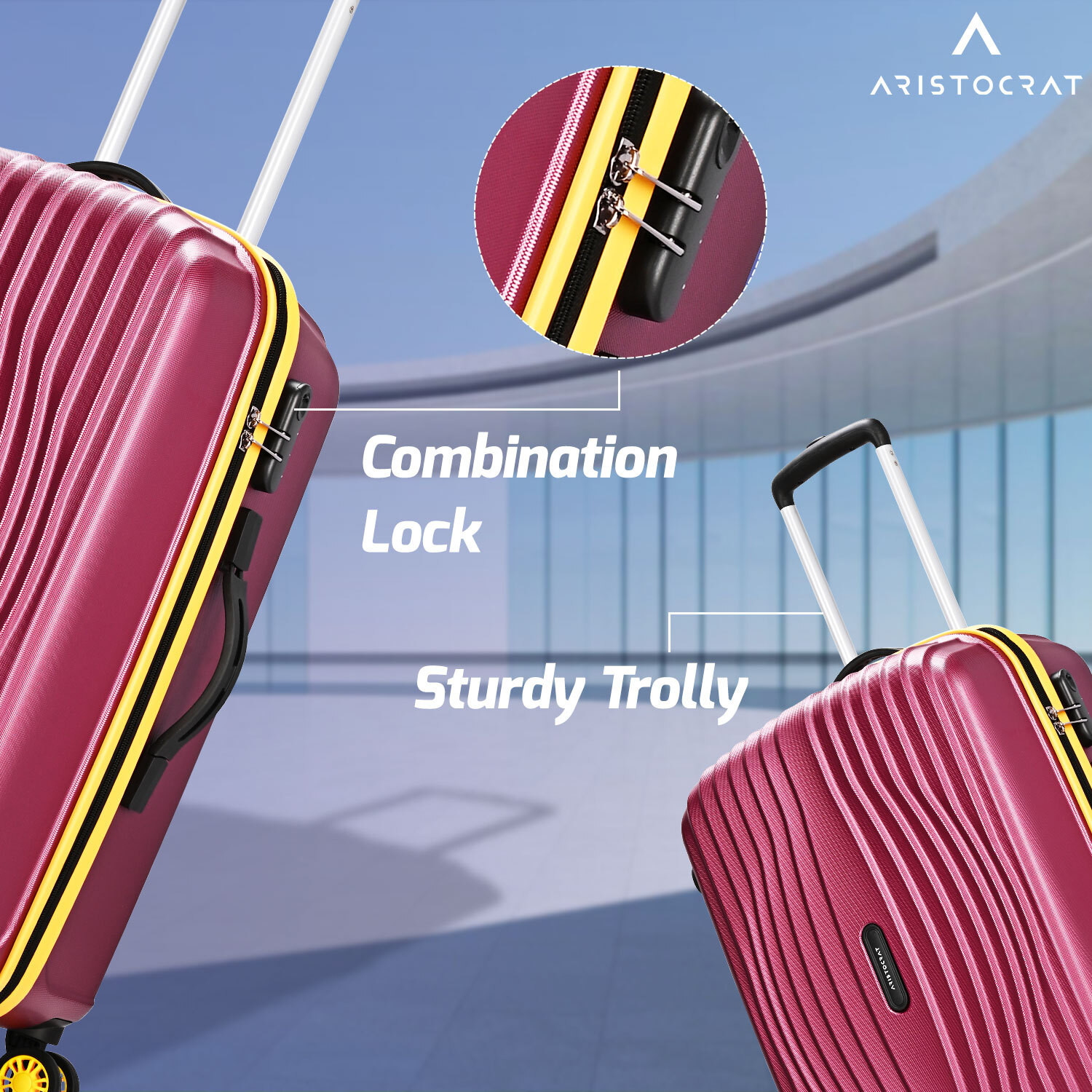 Image of ARISTOCRAT Vortex Plus Check-in Trolley Bag | Large Hard Luggage with Combination Lock Check-in Suitcase 8 Wheels - 30 Inch
